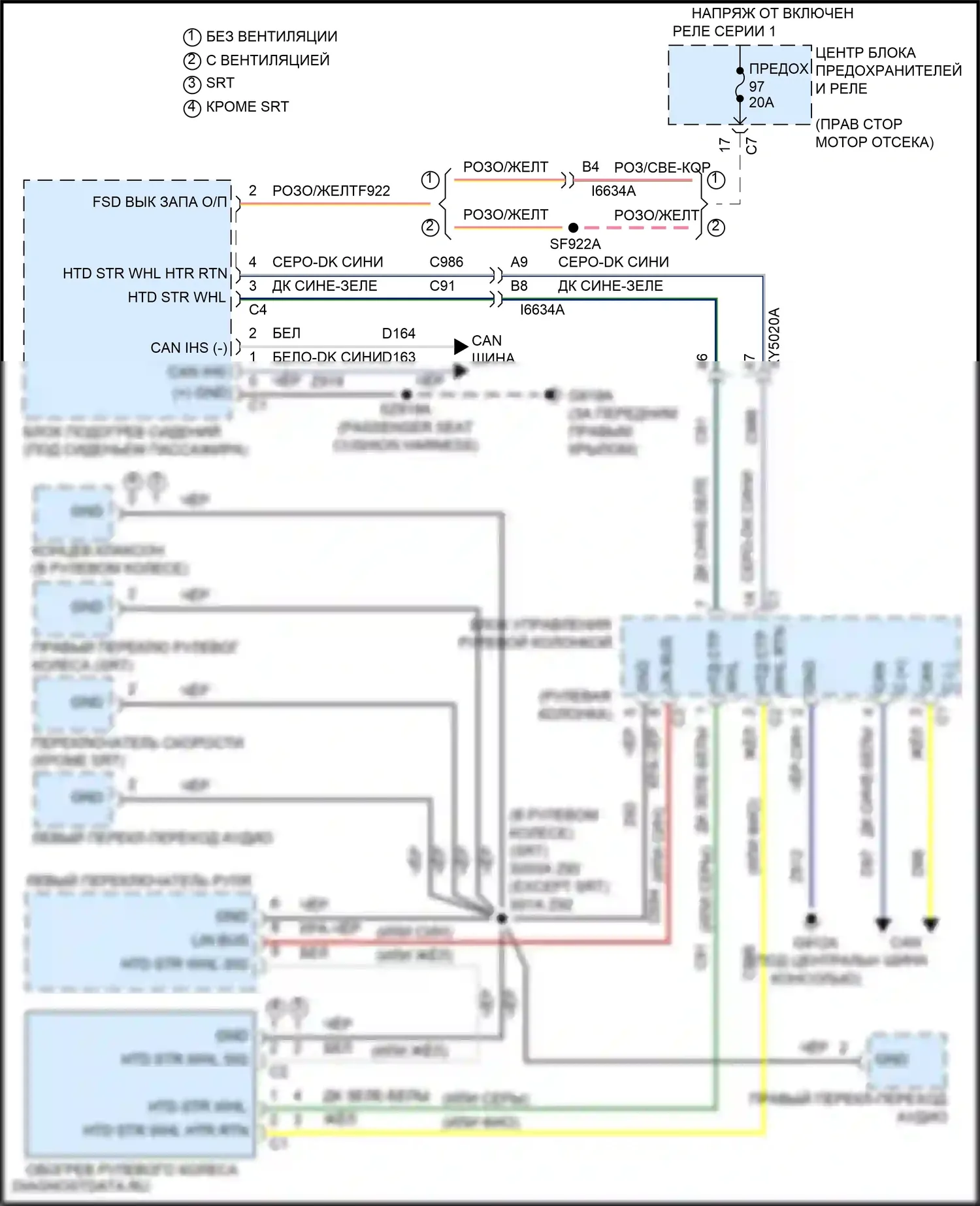Durango SRT Dodge III рестайлинг 2 (2020-2024): Электросхема рулевого колеса с подогревом 