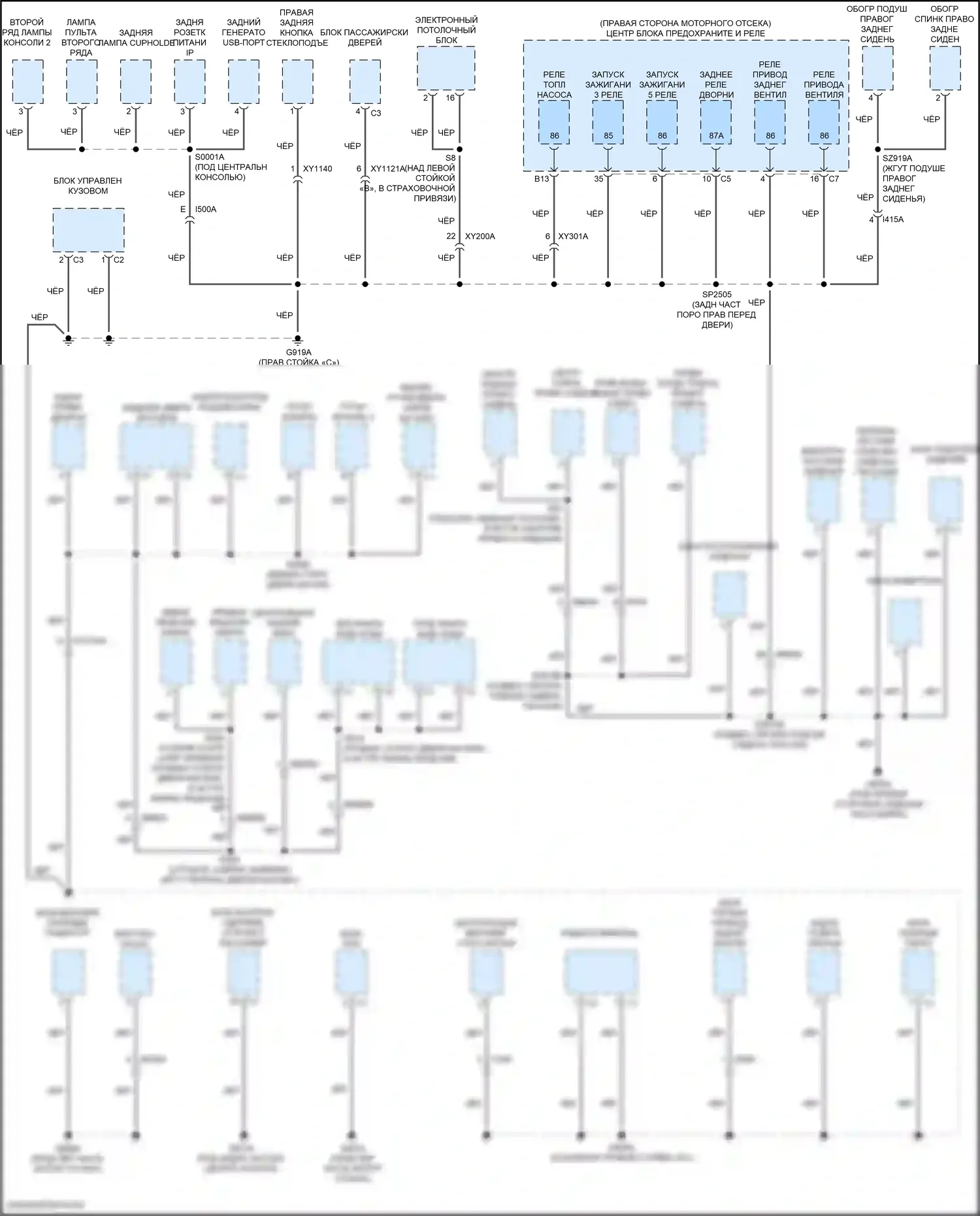 Durango SRT Dodge III рестайлинг 2 (2020-2024): Электросхема точек подключения масс (3 из 4) 