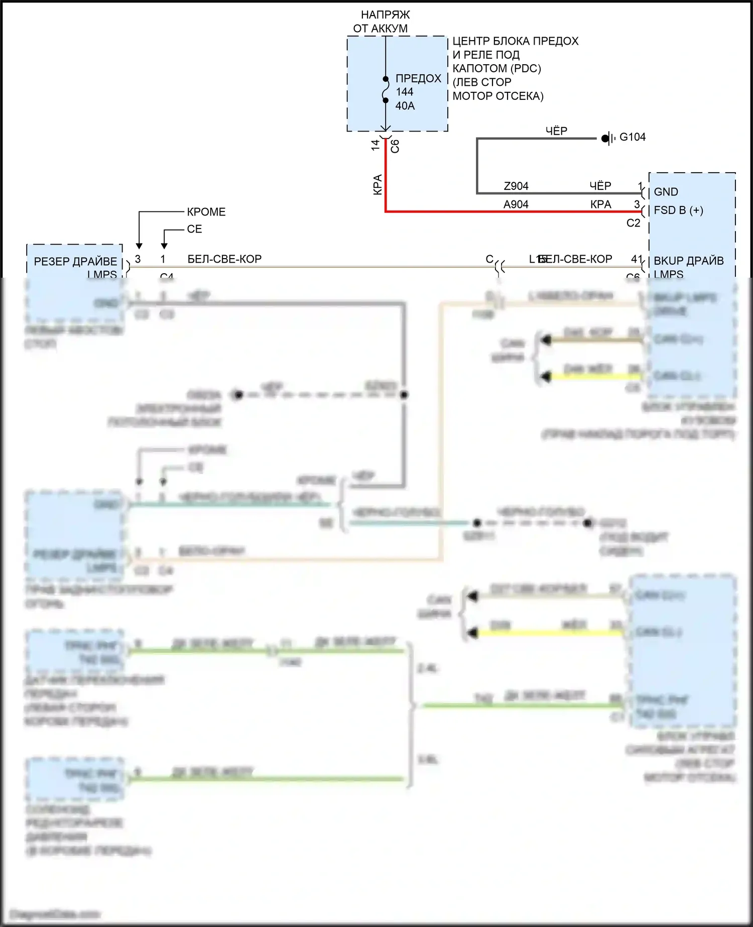 Journey Dodge I рестайлинг (2011-2020): Электросхема фонарей заднего хода 