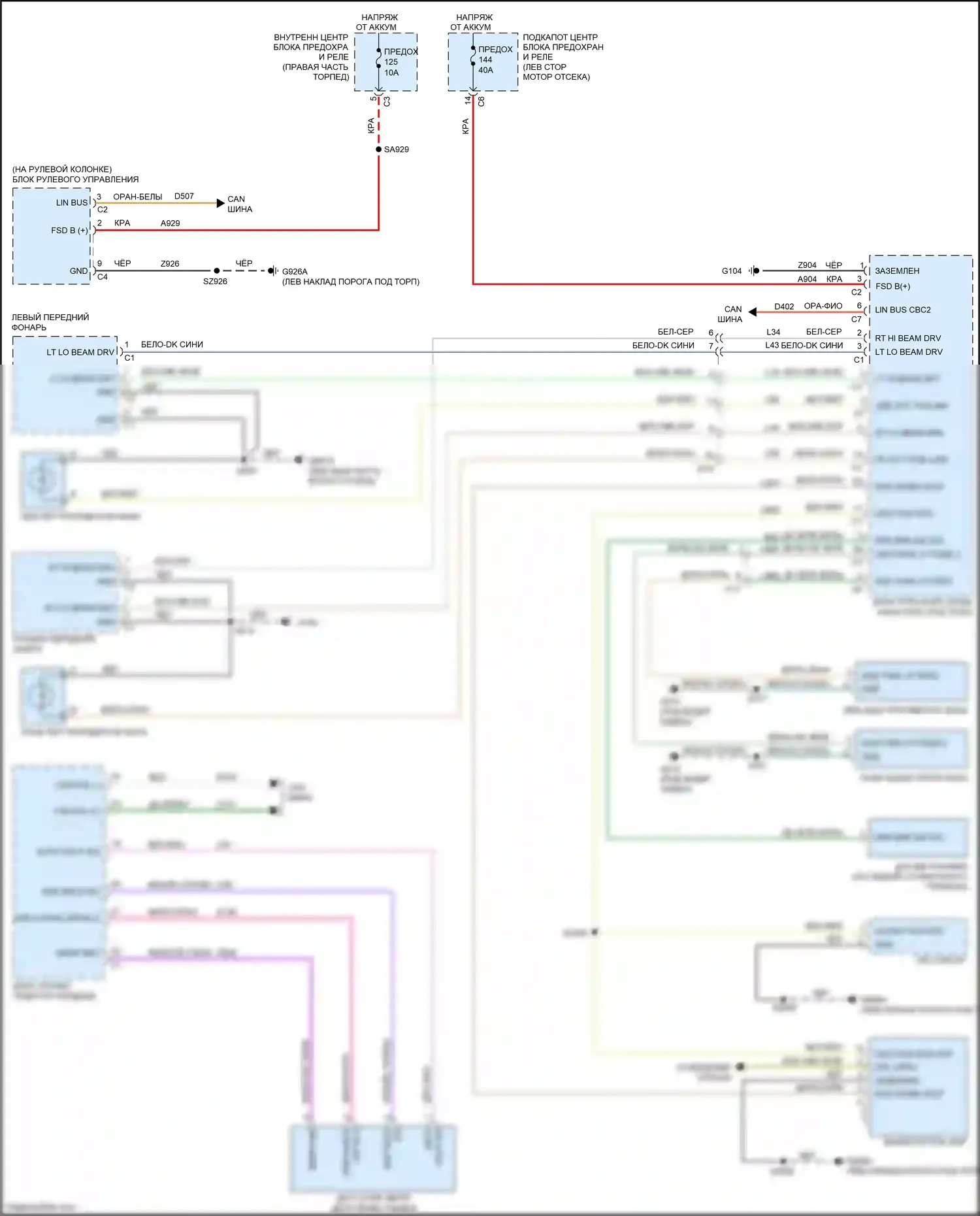 Journey Dodge I рестайлинг (2011-2020): Электросхема фар 