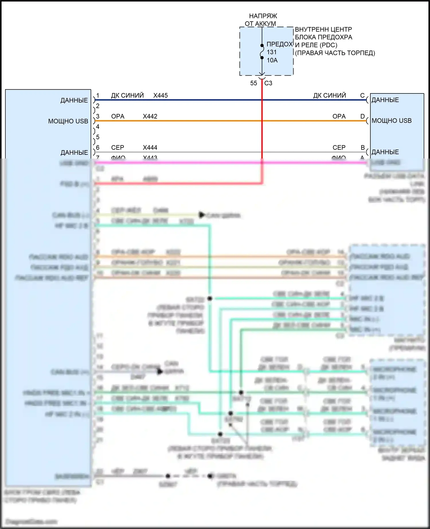Journey Dodge I рестайлинг (2011-2020): Электросхема блока громкоговорящей связи 