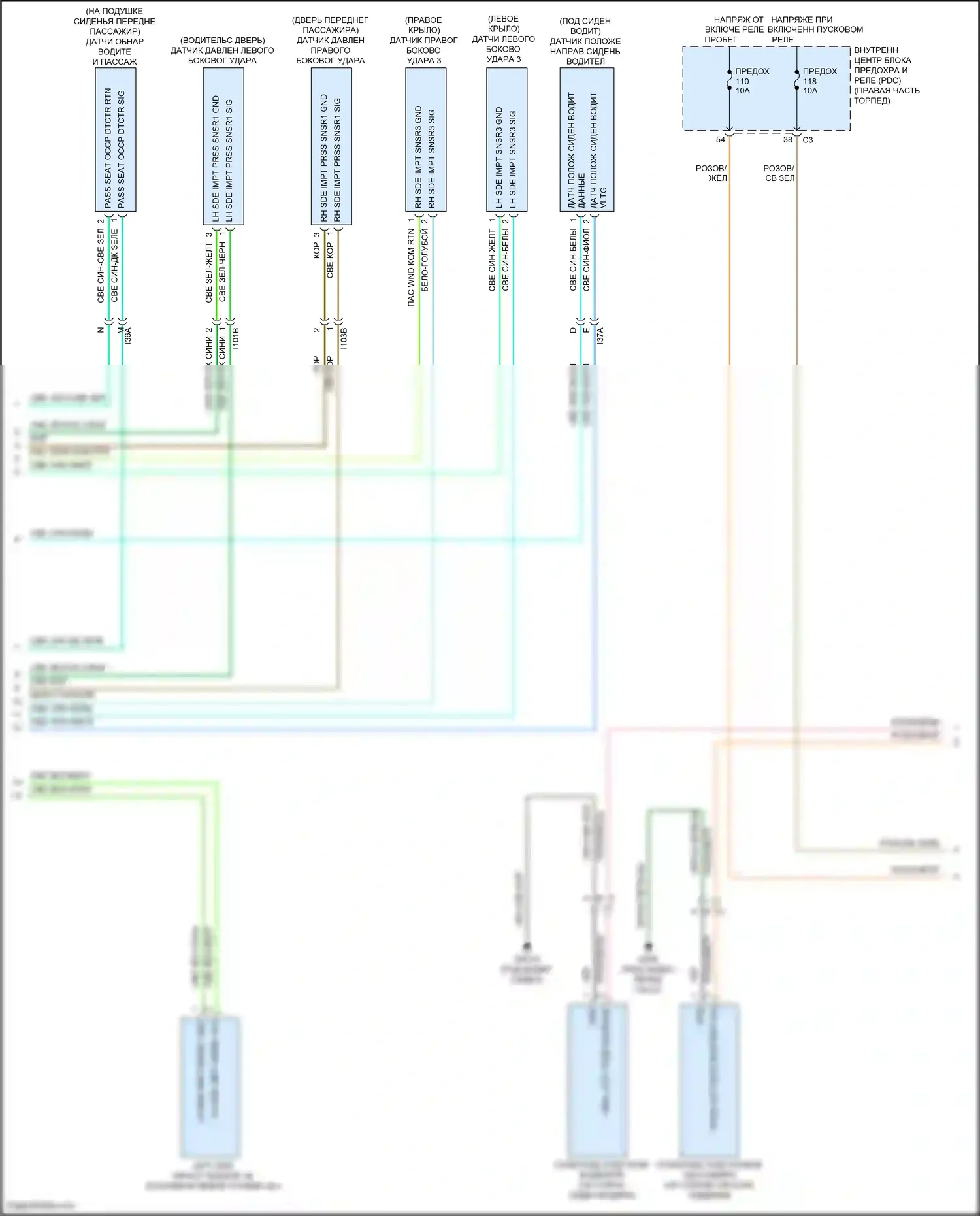 Journey Dodge I рестайлинг (2011-2020): Электросхема подушек безопасности (2 из 3) 