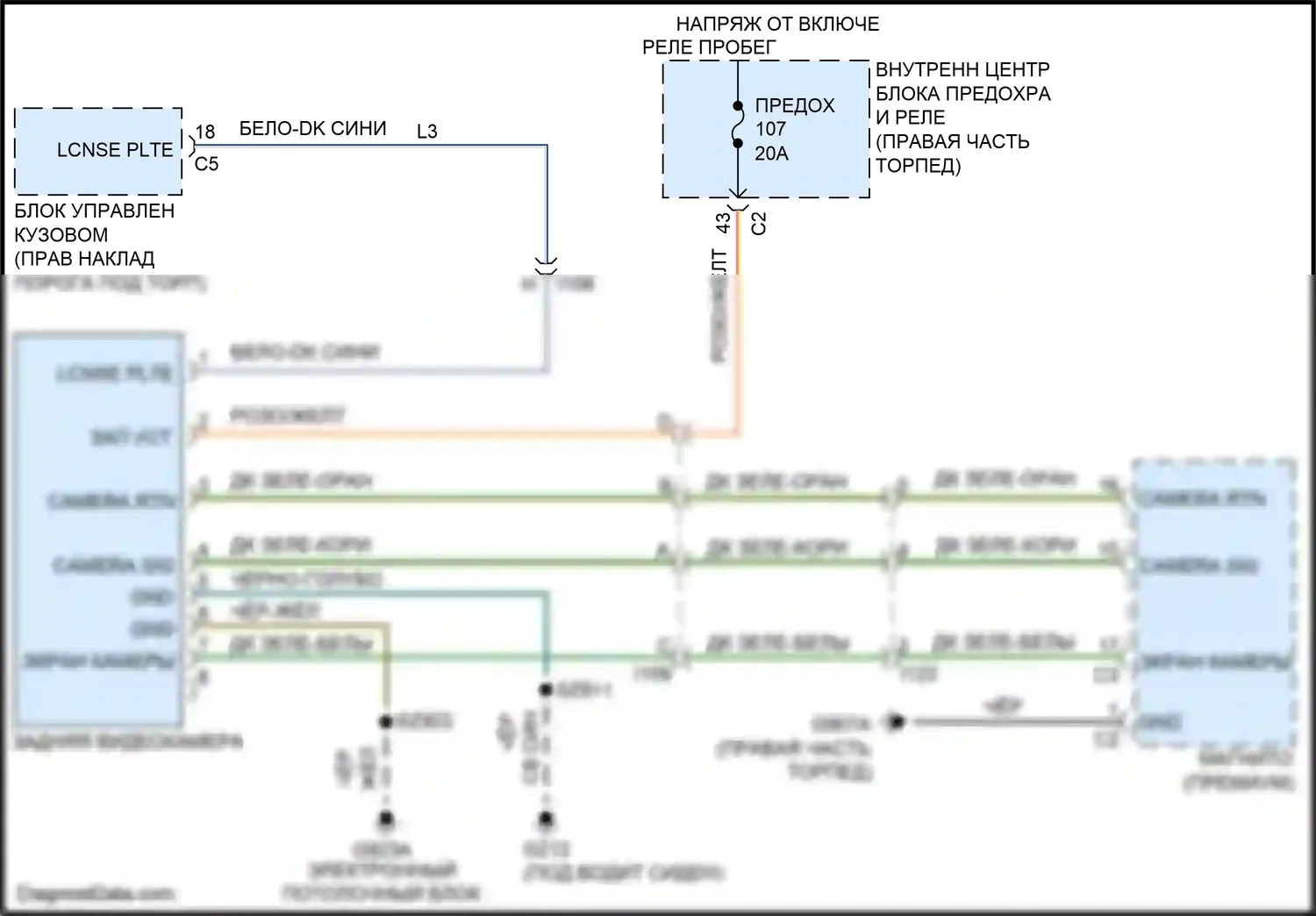 Journey Dodge I рестайлинг (2011-2020): Электросхема задней камеры 
