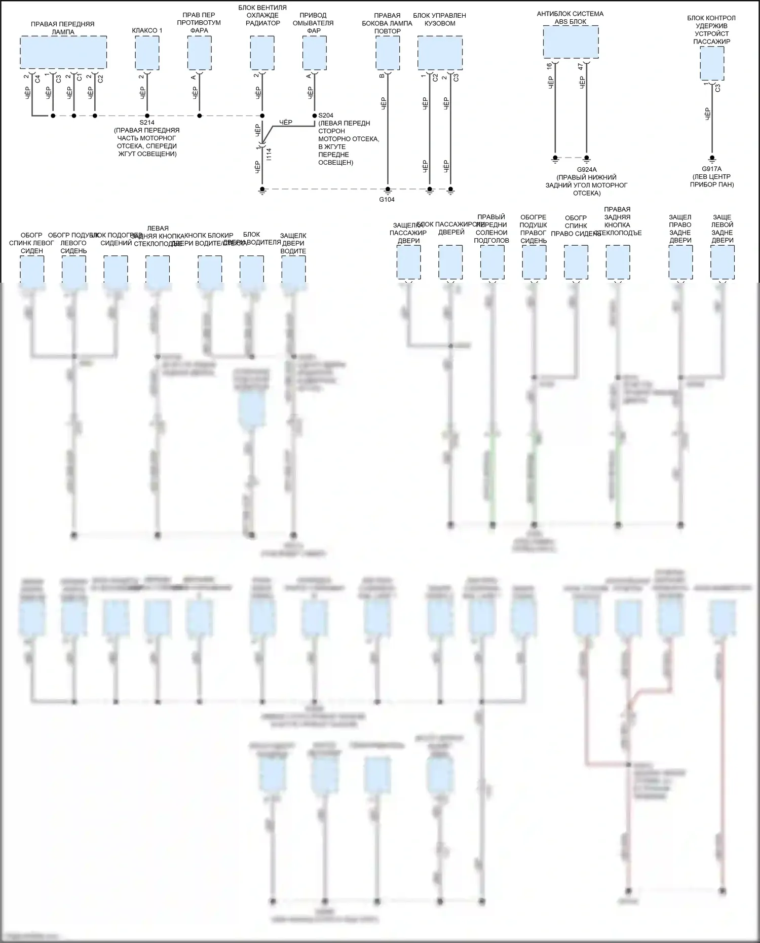 Journey Dodge I рестайлинг (2011-2020): Электросхема точек подключения масс (2 из 3) 