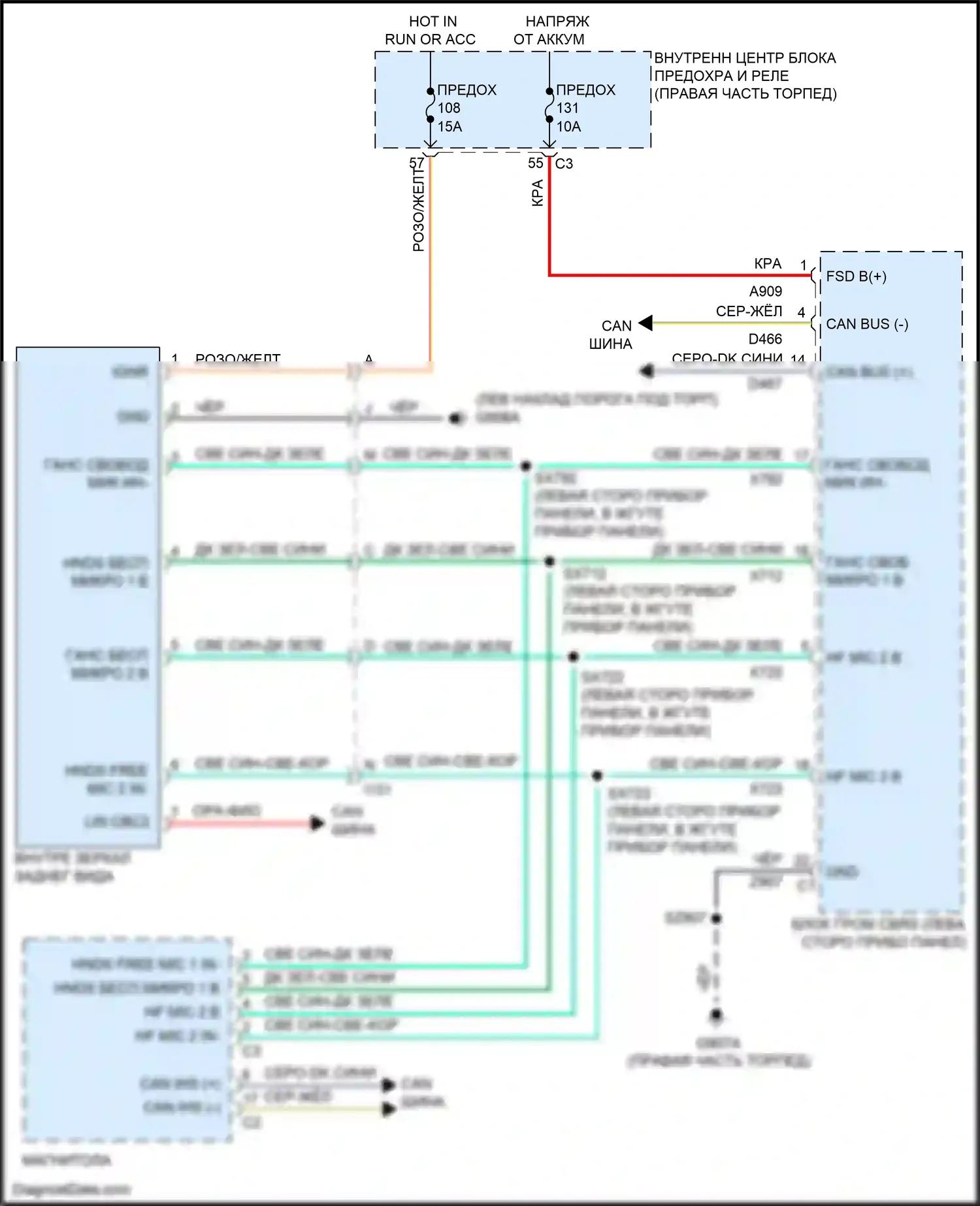 Journey Dodge I рестайлинг (2011-2020): Электросхема автоматического дневного/ночного зеркала 