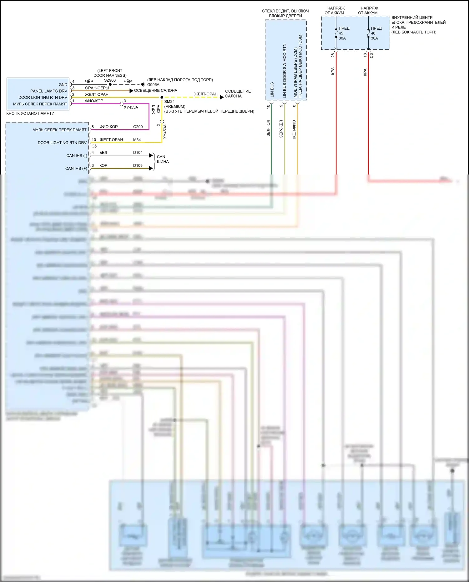 Ram Dodge V (2018-2024): Электросхема памяти зеркал, ранний выпуск с прицепом (1 из 2) 