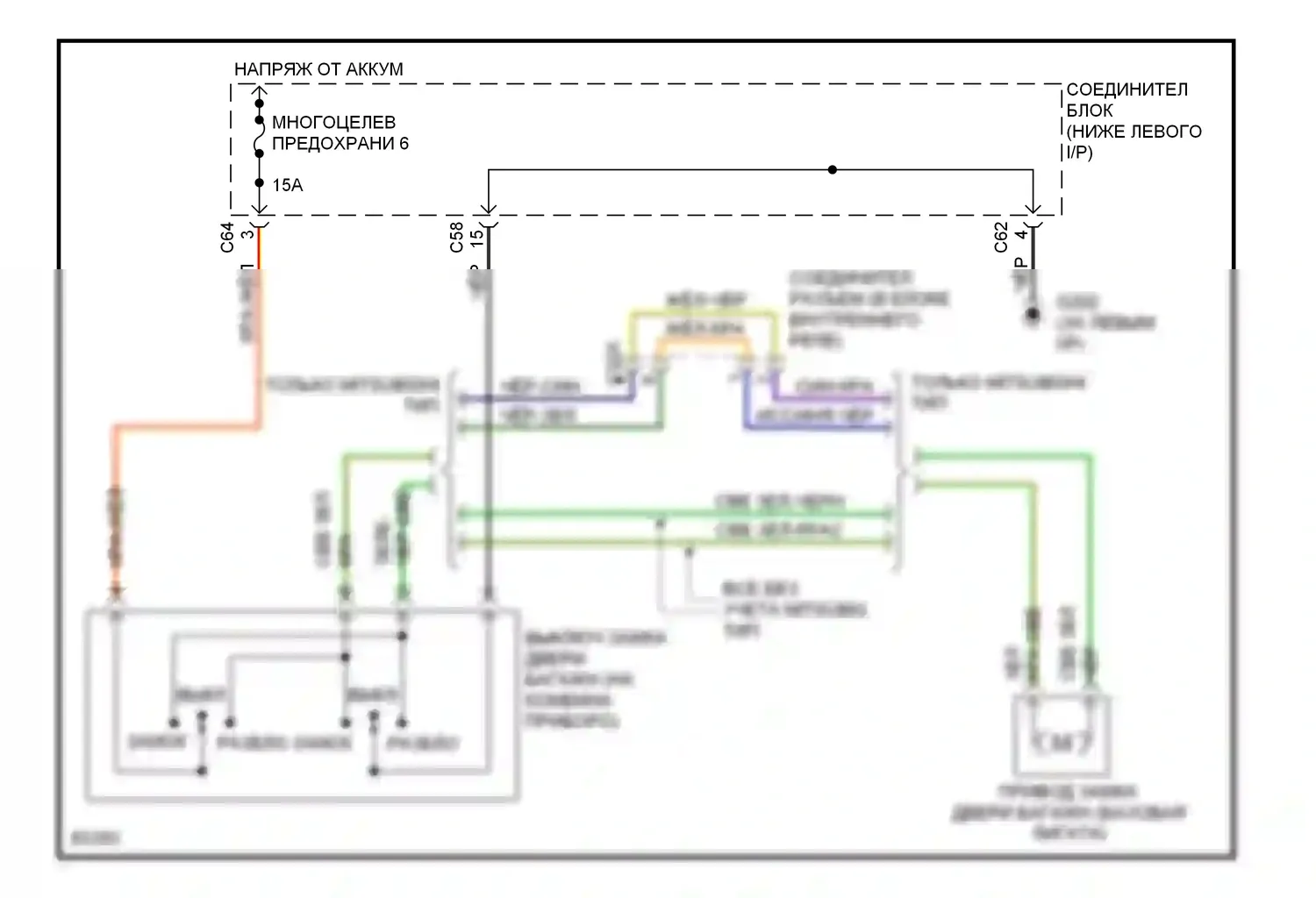 Summit Eagle I (1989-1996): Электросхема питания двери багажника блокировки, без блокировок питания 