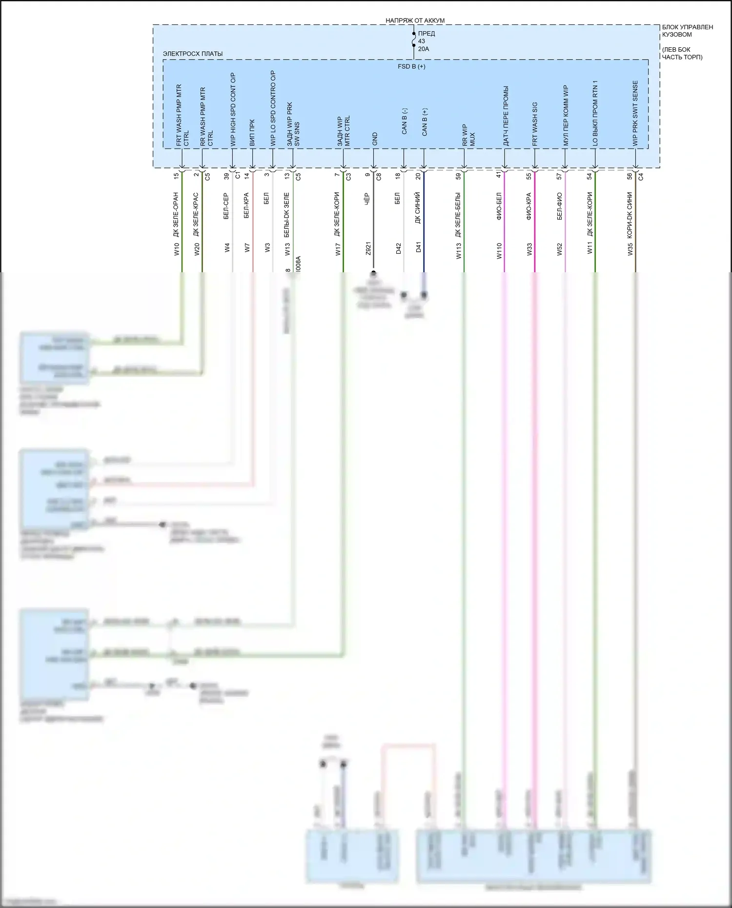 500 FIAT II рестайлинг (2015-2024): Дворники и омыватели электросхема 
