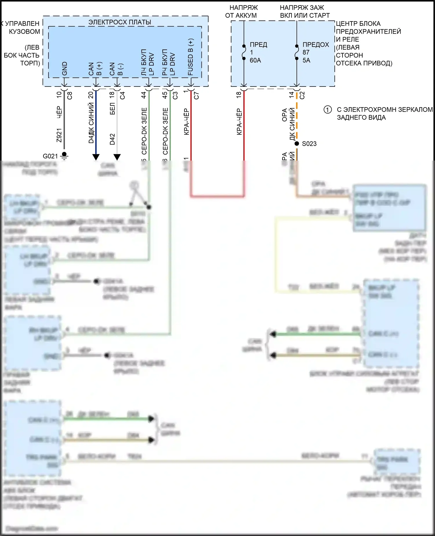 500 FIAT II рестайлинг (2015-2024): Электросхема фонарей заднего хода, кроме электрических 