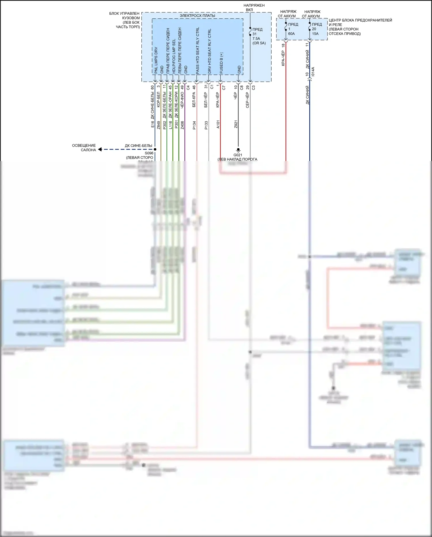 500 FIAT II рестайлинг (2015-2024): Электросхема сидений 