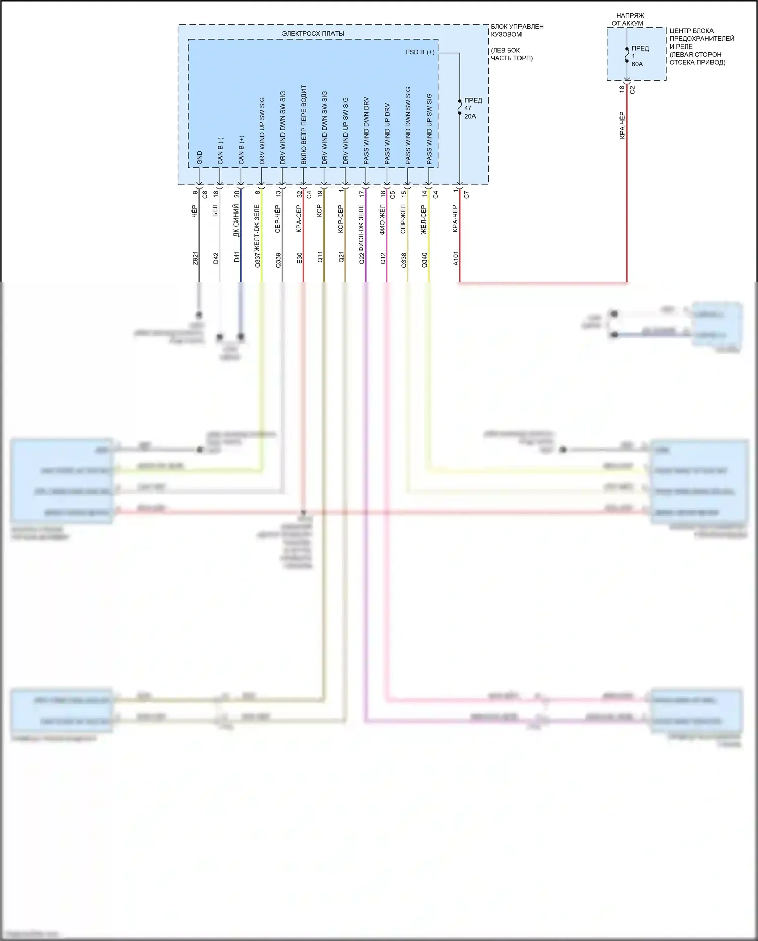 500 FIAT II рестайлинг (2015-2024): Стеклоподъемники электросхема 