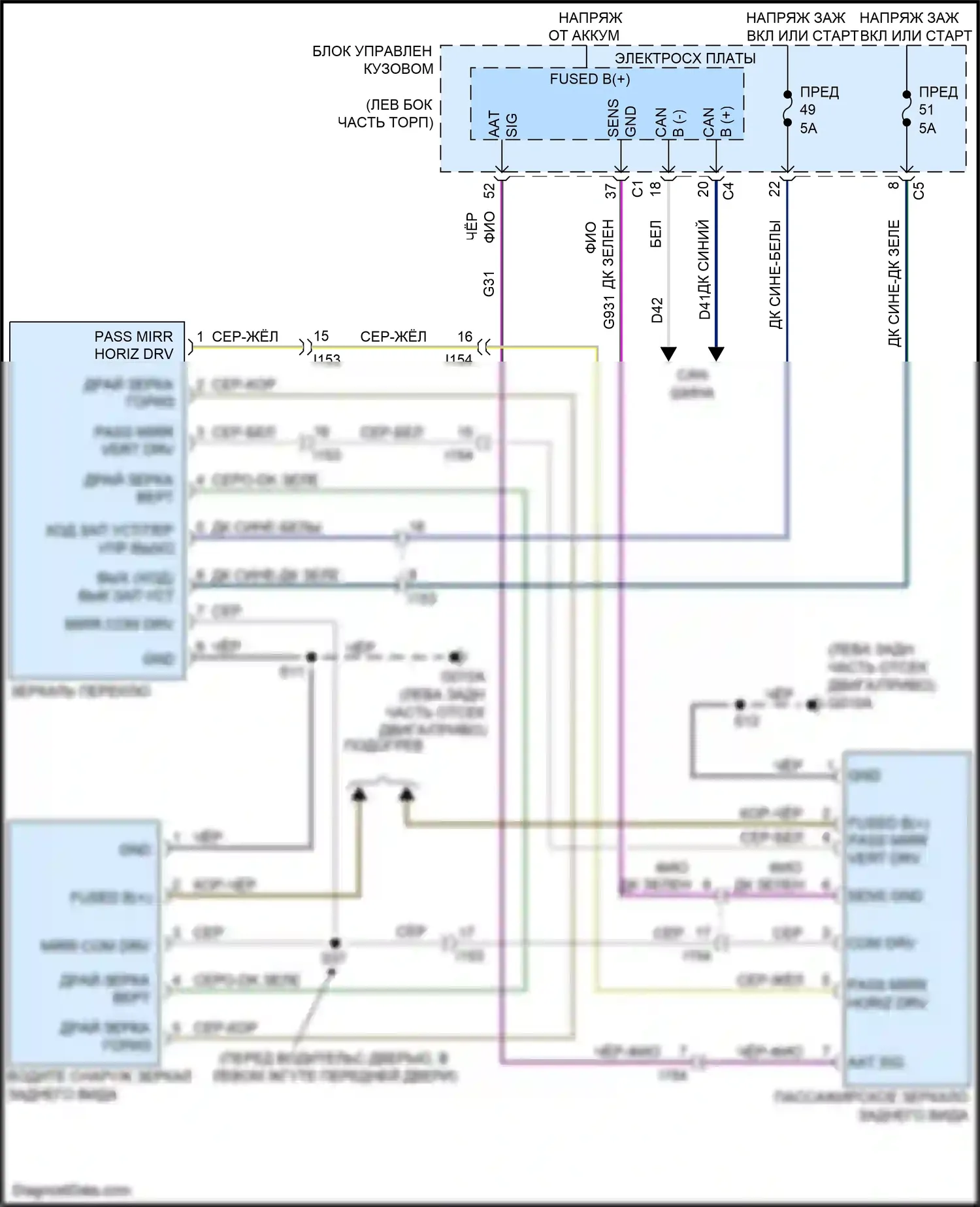 500 FIAT II рестайлинг (2015-2024): Электросхема управления зеркалами заднего вида 