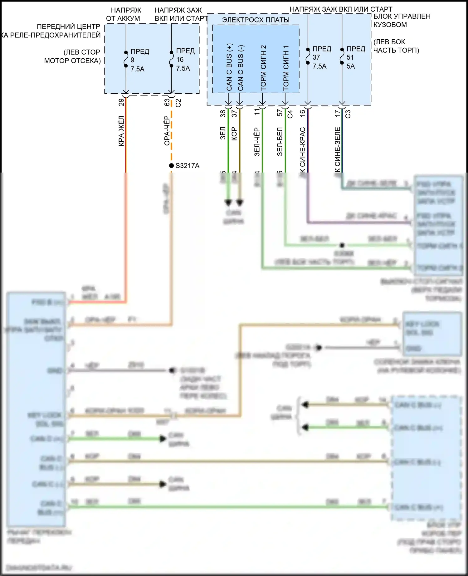 500L FIAT I рестайлинг (2017-2024): Электросхема блокировки селектора 