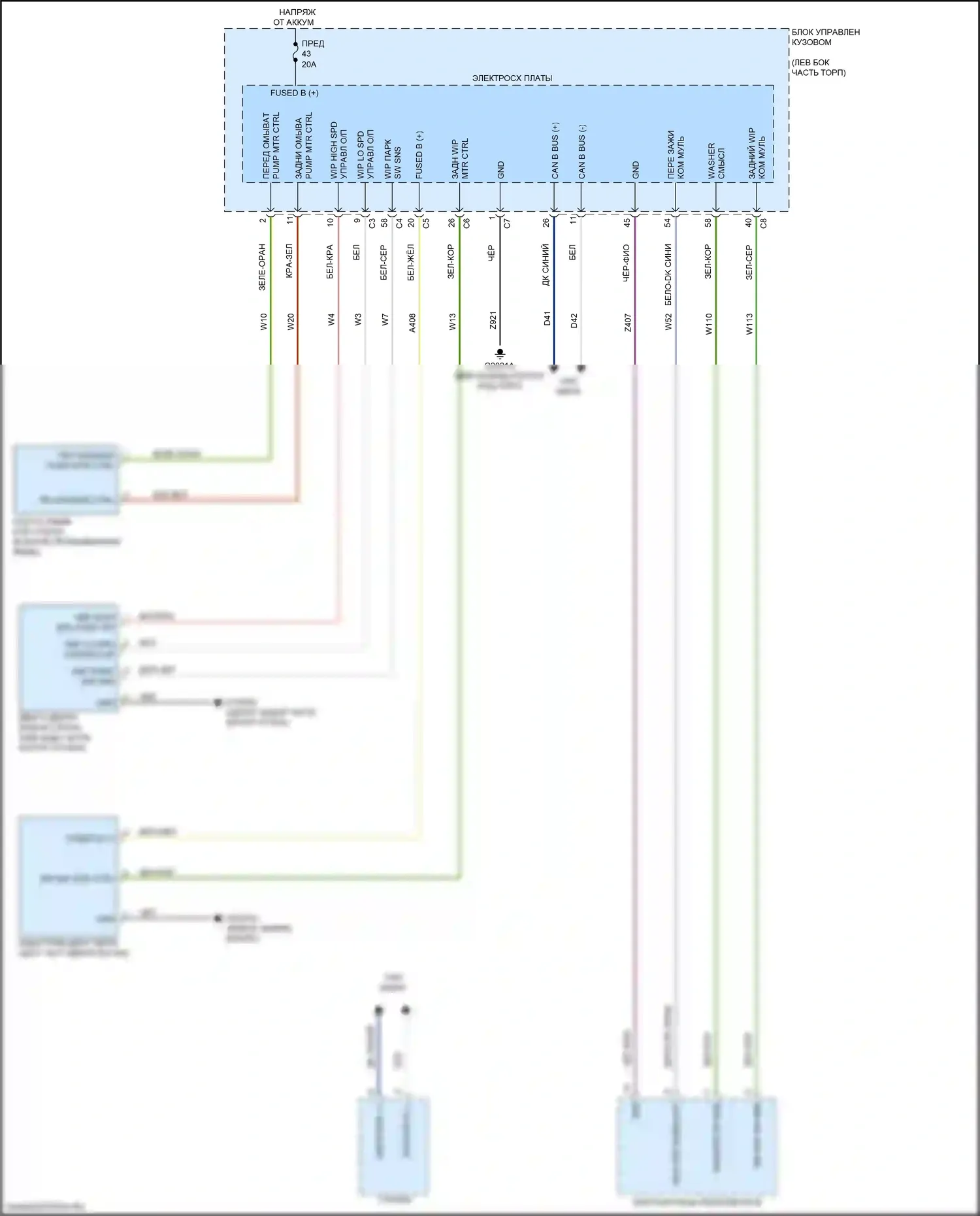 500L FIAT I рестайлинг (2017-2024): Дворники и омыватели электросхема 