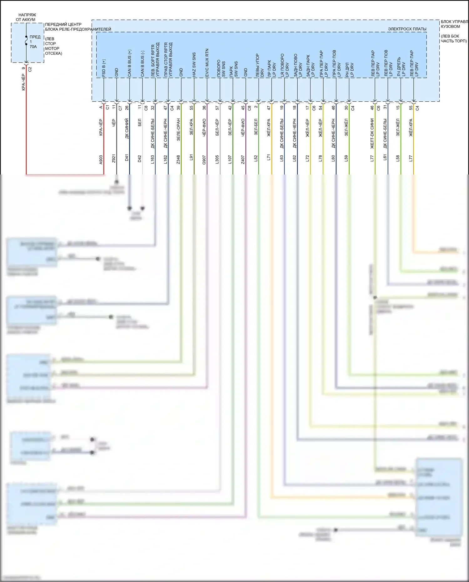 500L FIAT I рестайлинг (2017-2024): Электросхема фар и фонарей (1 из 2) 