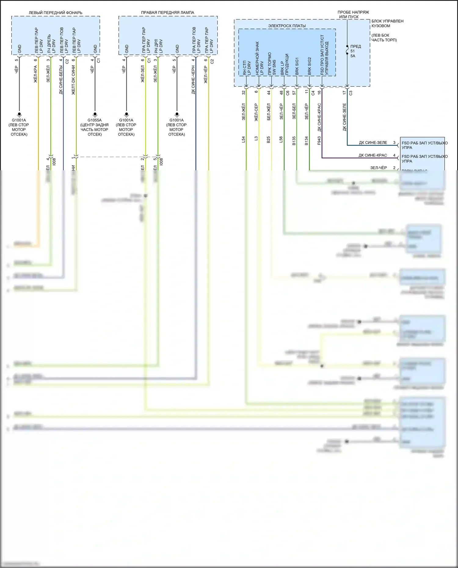 500L FIAT I рестайлинг (2017-2024): Электросхема фар и фонарей (2 из 2) 