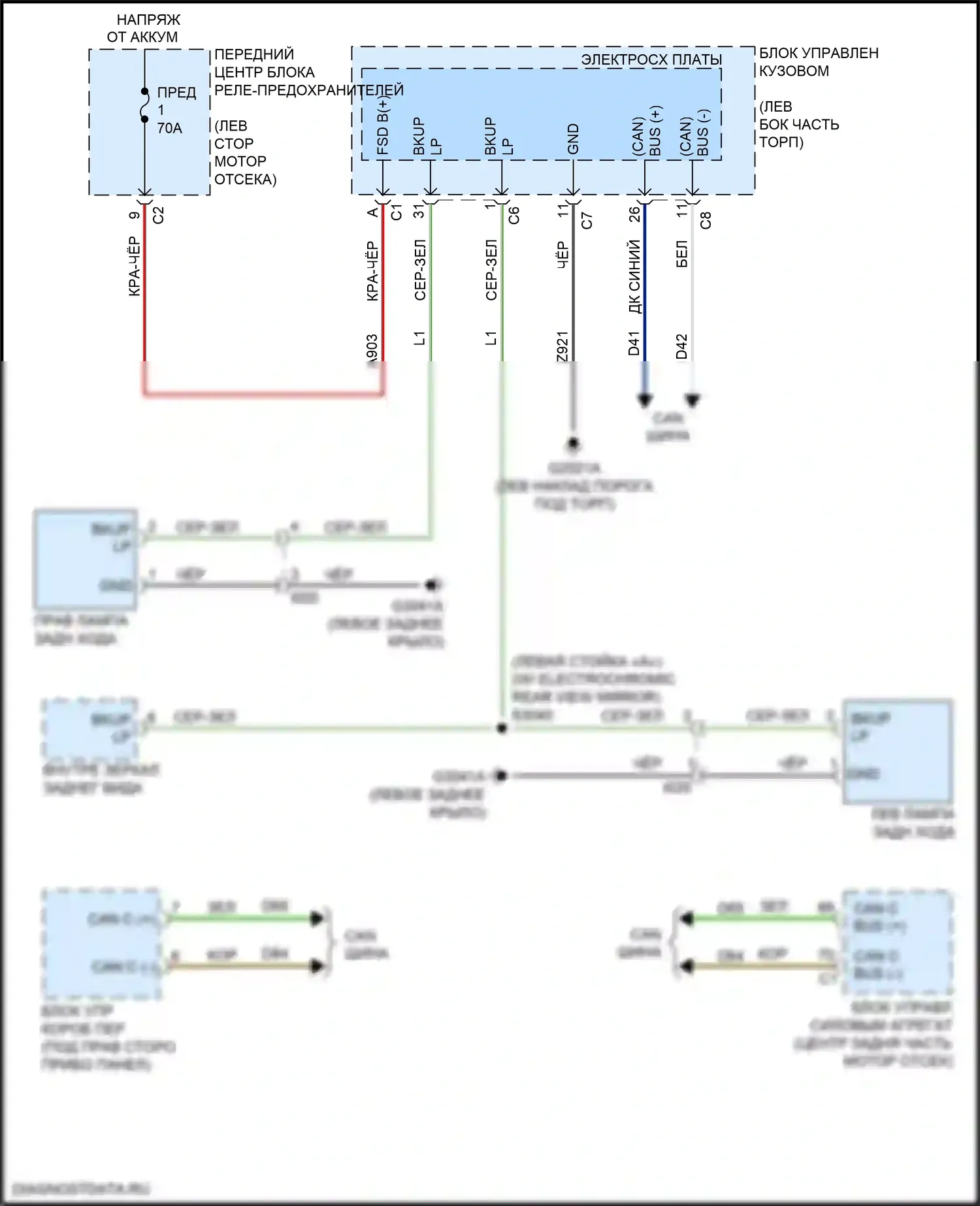 500L FIAT I рестайлинг (2017-2024): Электросхема фонарей заднего хода 
