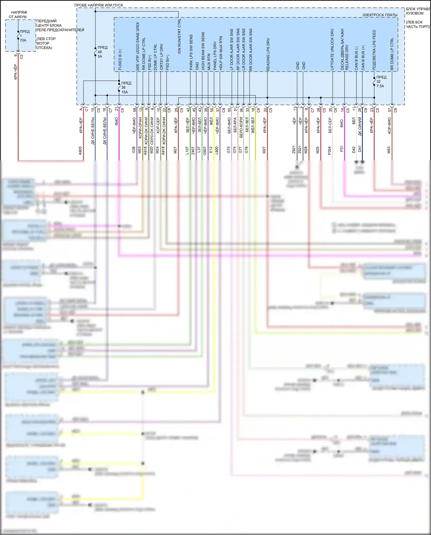 500L FIAT I рестайлинг (2017-2024): Электросхема освещения салона (1 из 2) 