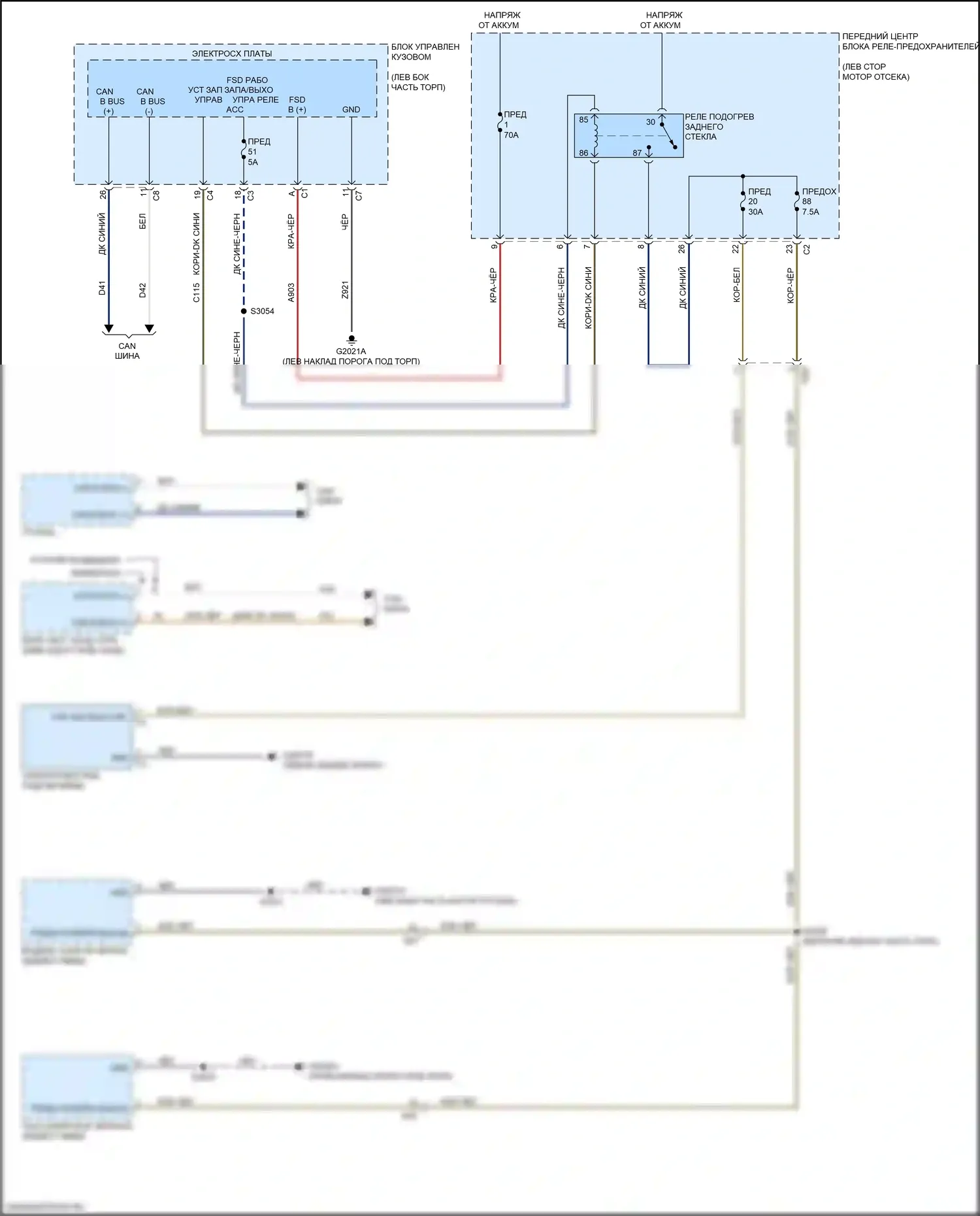 500L FIAT I рестайлинг (2017-2024): Электросхема подогрева стекол 