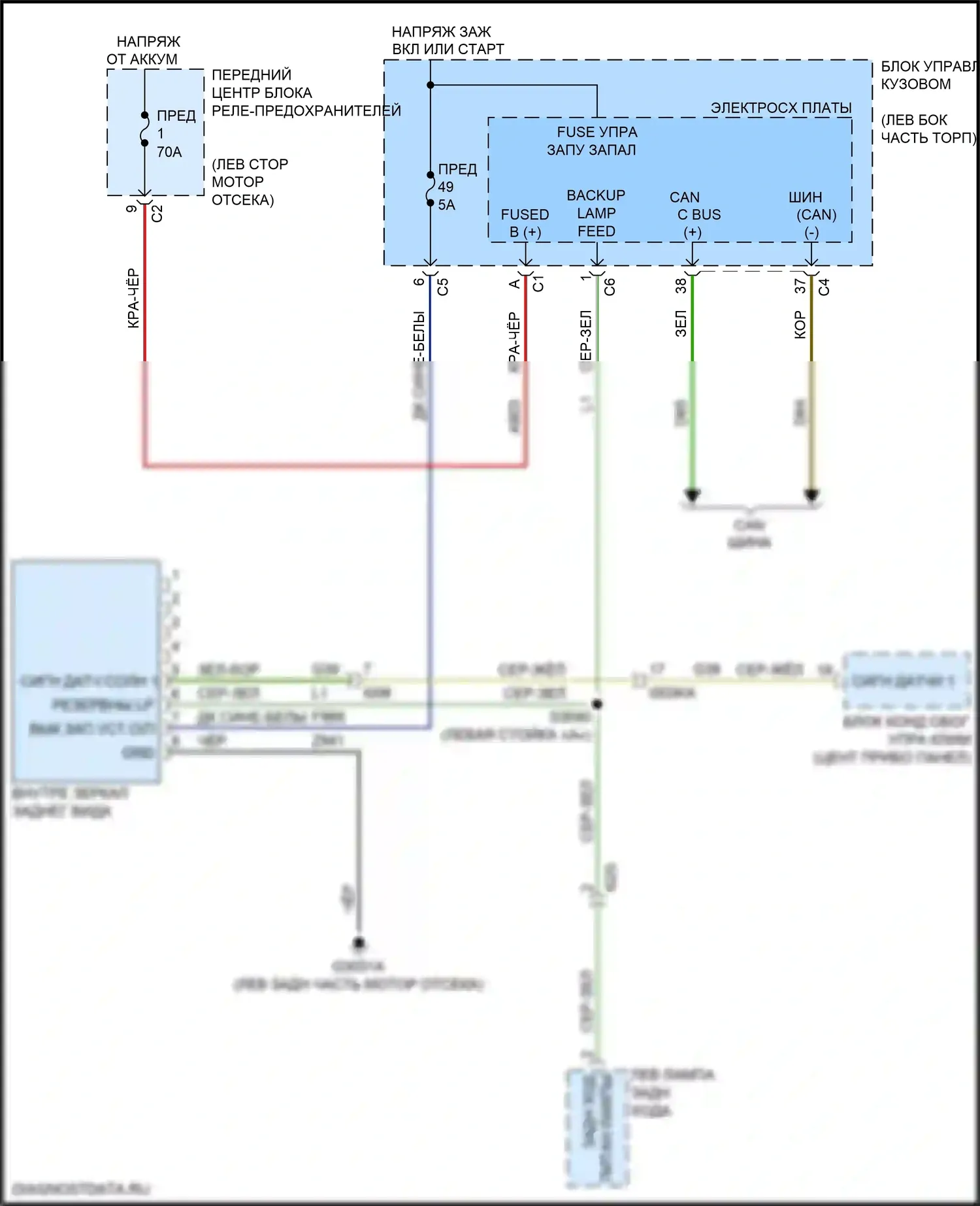 500L FIAT I рестайлинг (2017-2024): Электросхема автоматического дневного/ночного зеркала 