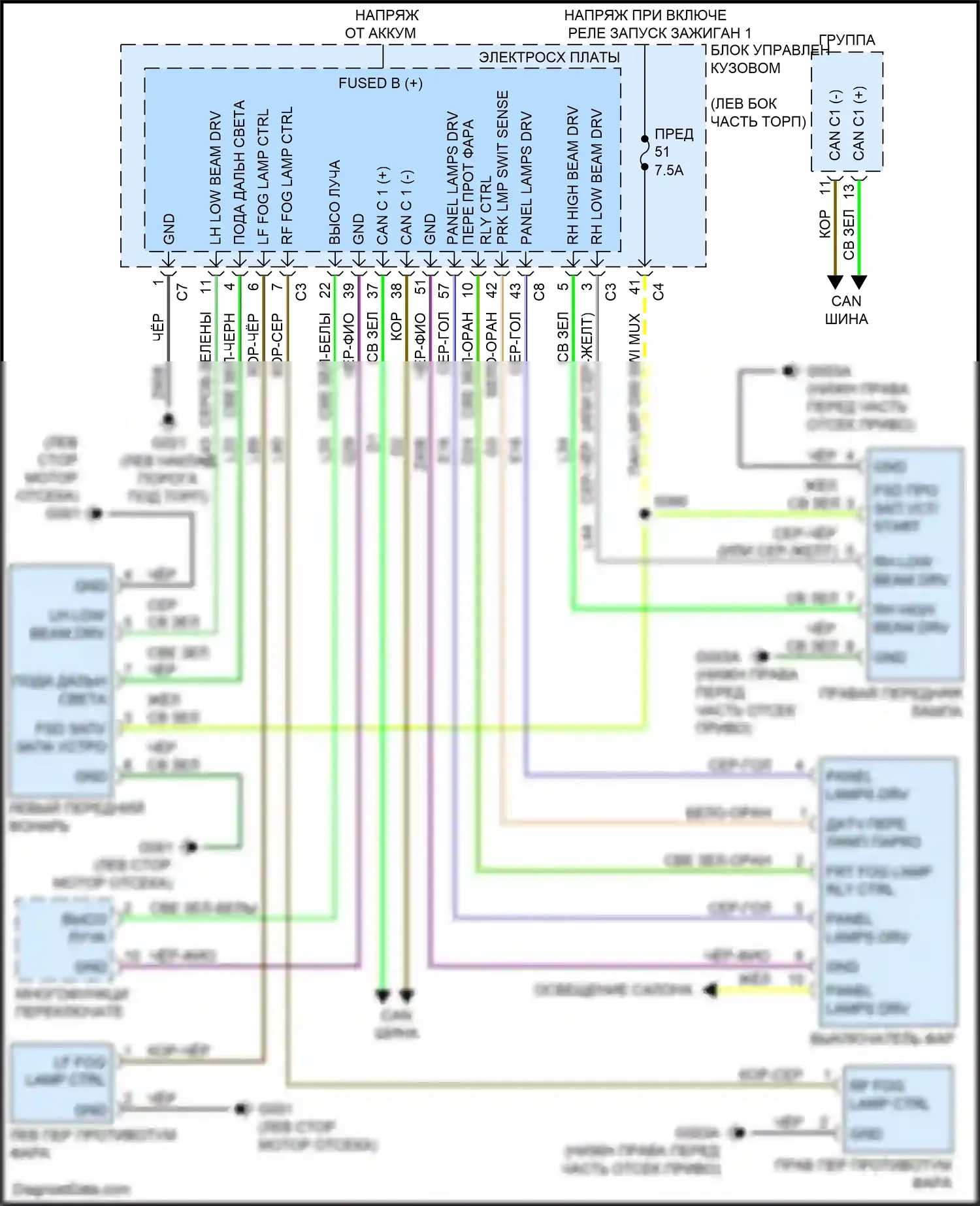 500X FIAT I (2014-2018): Электросхема фар 