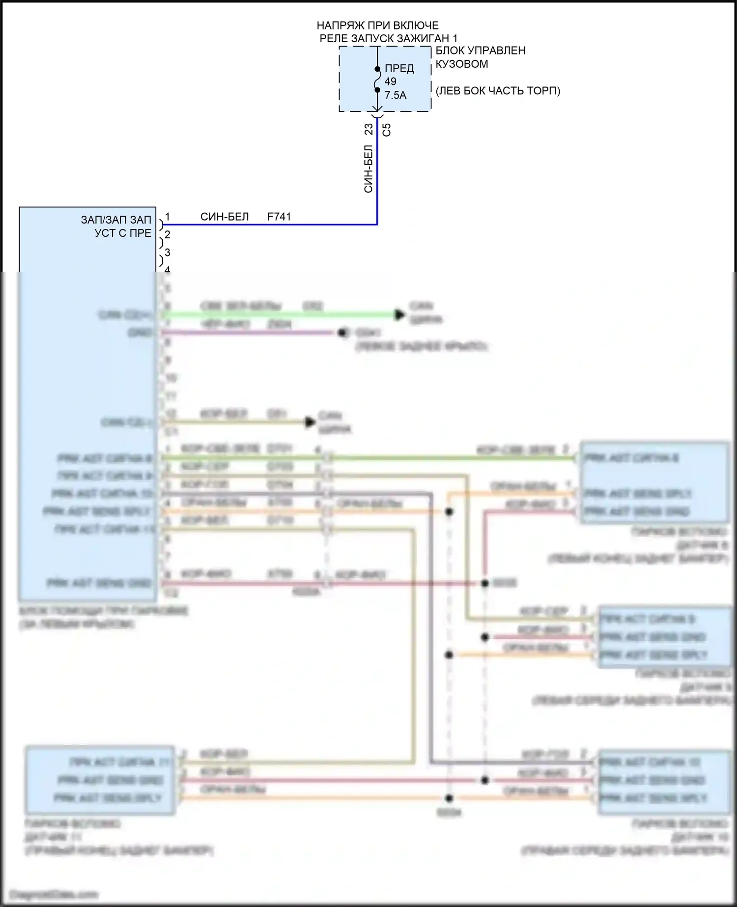 500X FIAT I (2014-2018): Электросхема парктроника 