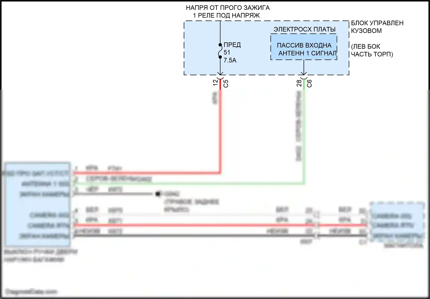 500X FIAT I (2014-2018): Электросхема задней камеры 