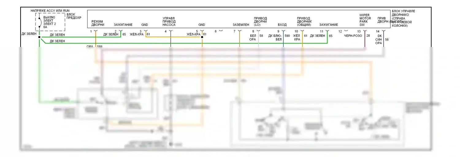 Aerostar Ford I (1986-1997): Электросхема передних дворников и омывателей 