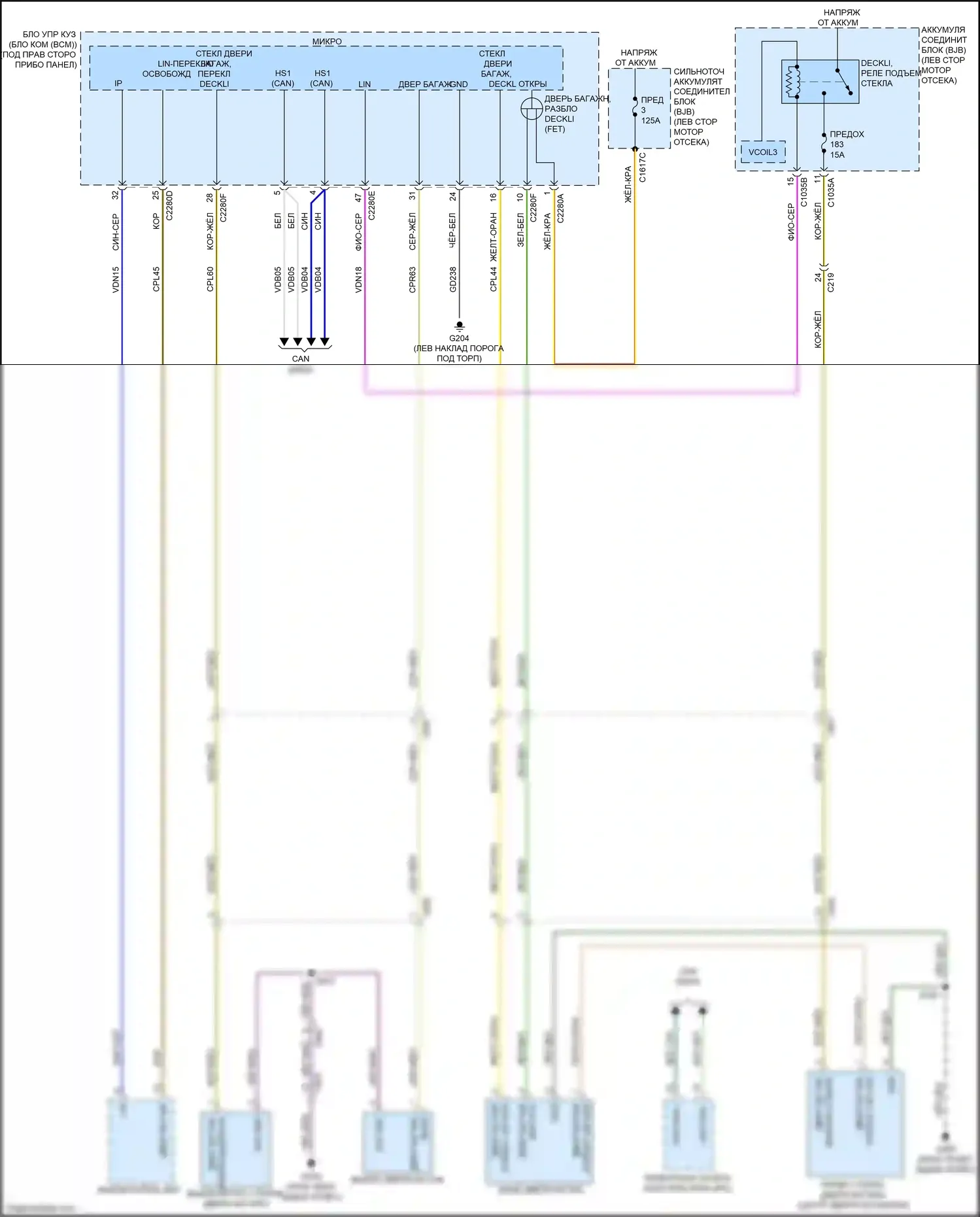 Bronco Sport Ford I (2020-2024): Электросхема отпирания дверей багажника 