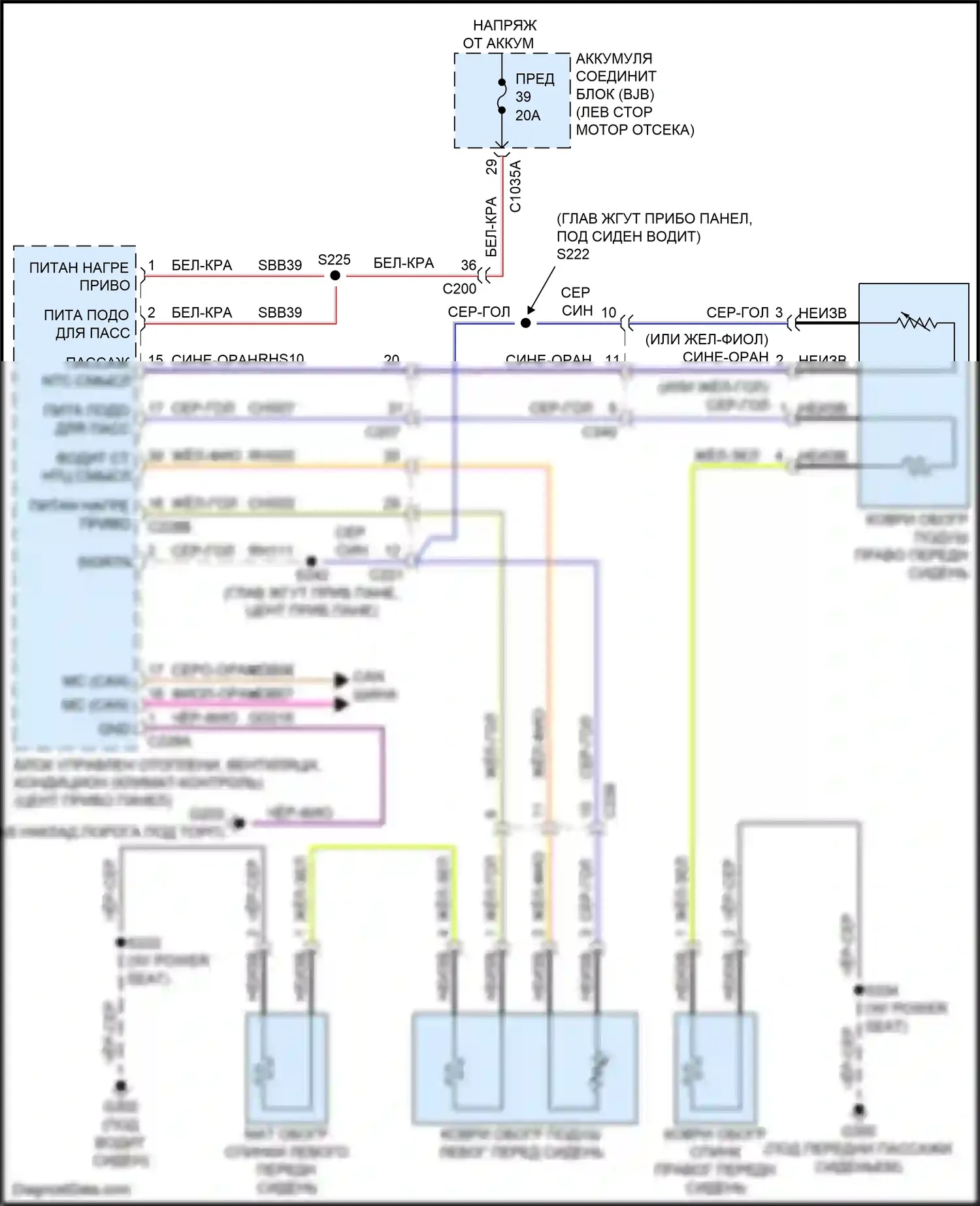 Bronco Sport Ford I (2020-2024): Электросхема обогреваемых сидений 