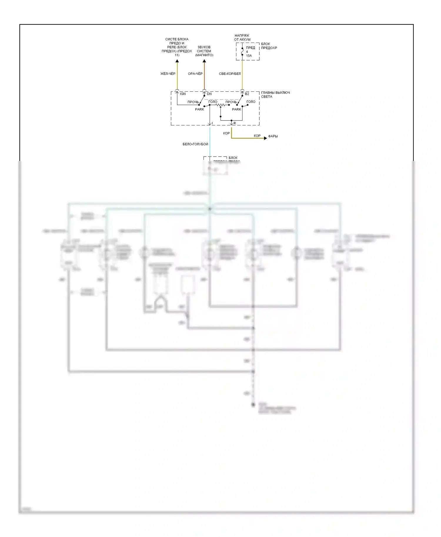 Bronco Ford V (1992-1996): Электросхема подсветки приборной панели 