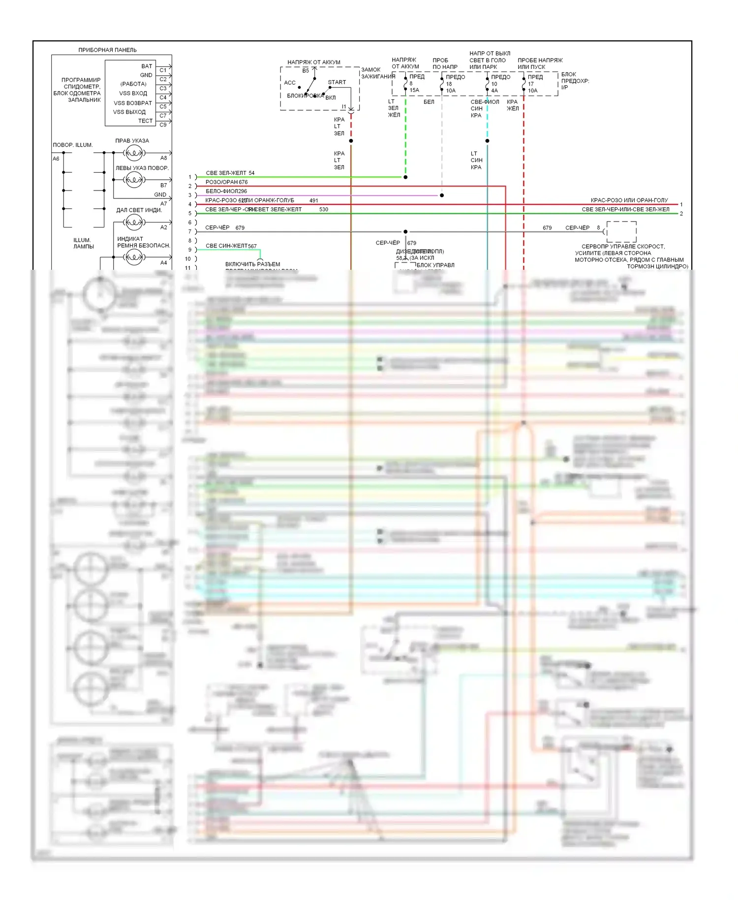 Bronco Ford V (1992-1996): Электросхема приборной панели (1 из 2) 
