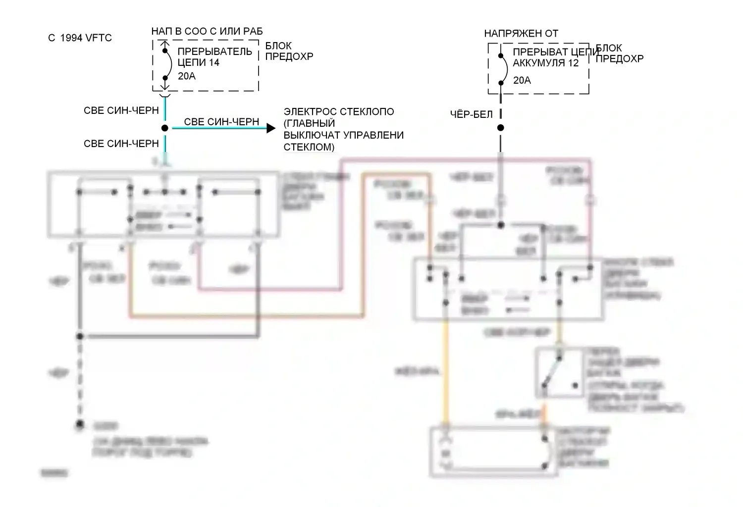 Bronco Ford V (1992-1996): Электросхема стеклоподъемника двери багажника 