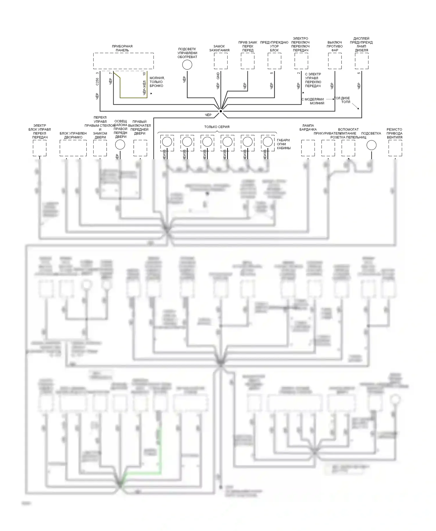 Bronco Ford V (1992-1996): Электросхема точек подключения масс (3 из 4) 