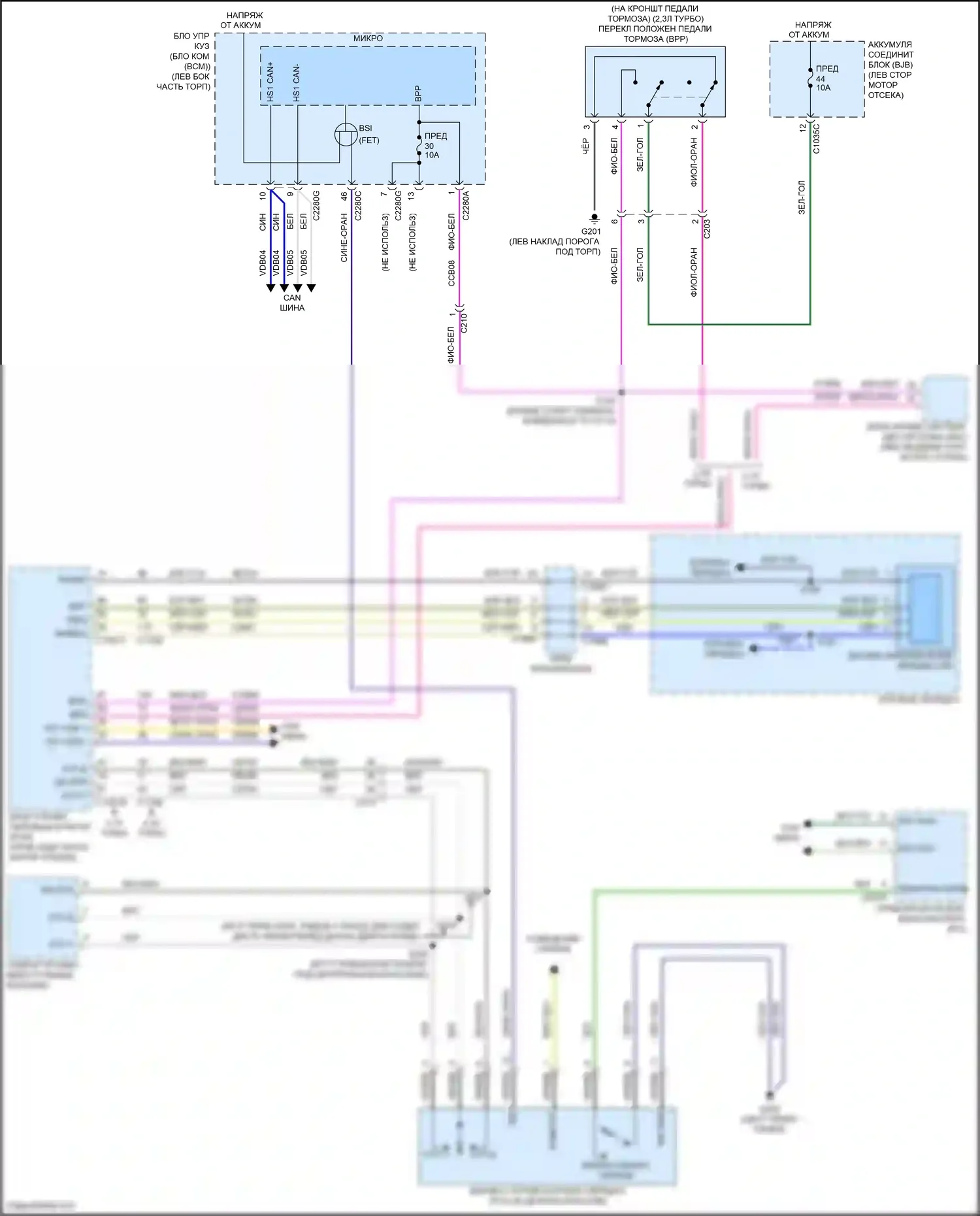 Bronco Ford VI (2020-2024): Электросхема блокировки селектора 