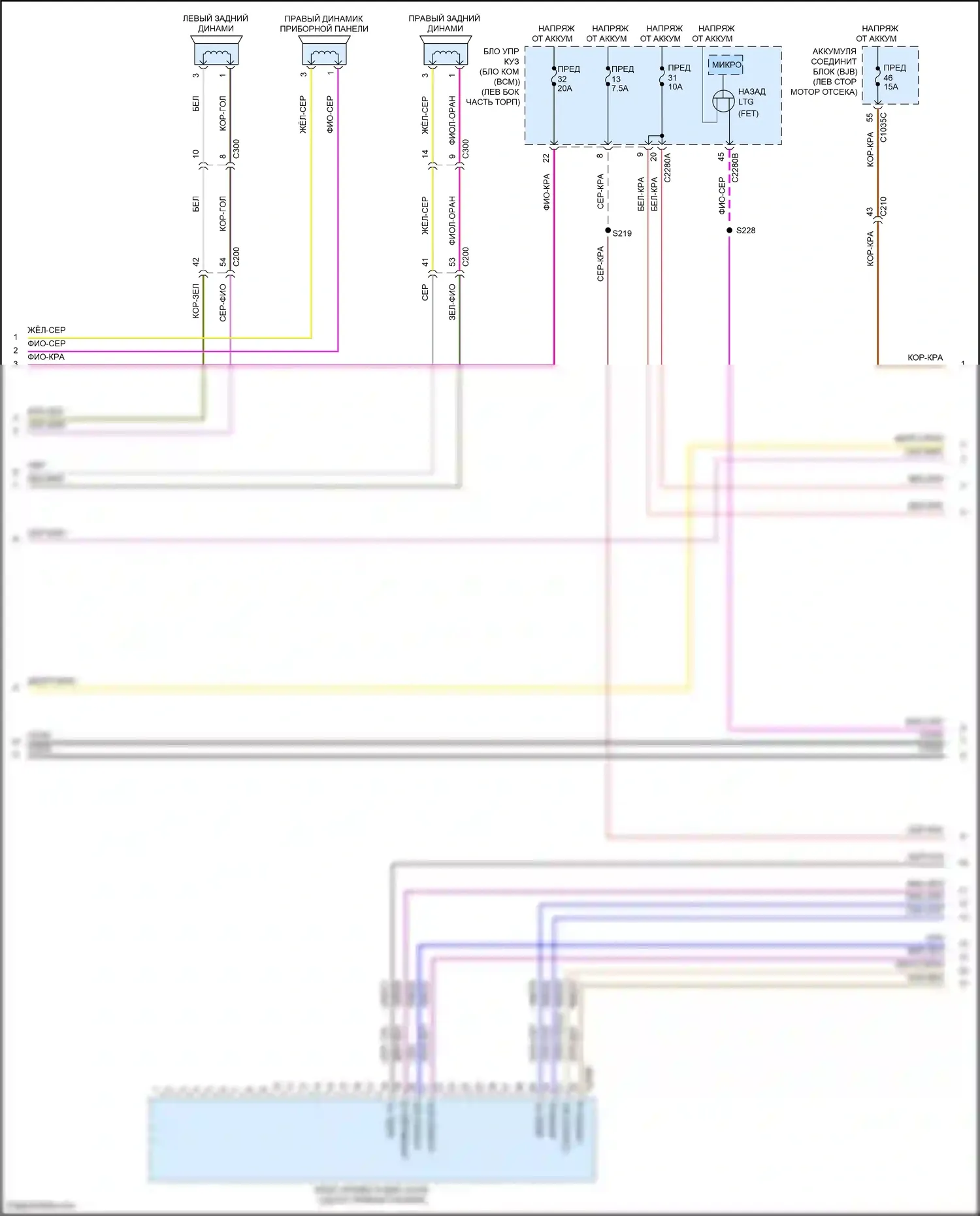 Bronco Ford VI (2020-2024): Электросхема магнитолы, 6 динамиков (2 из 4) 