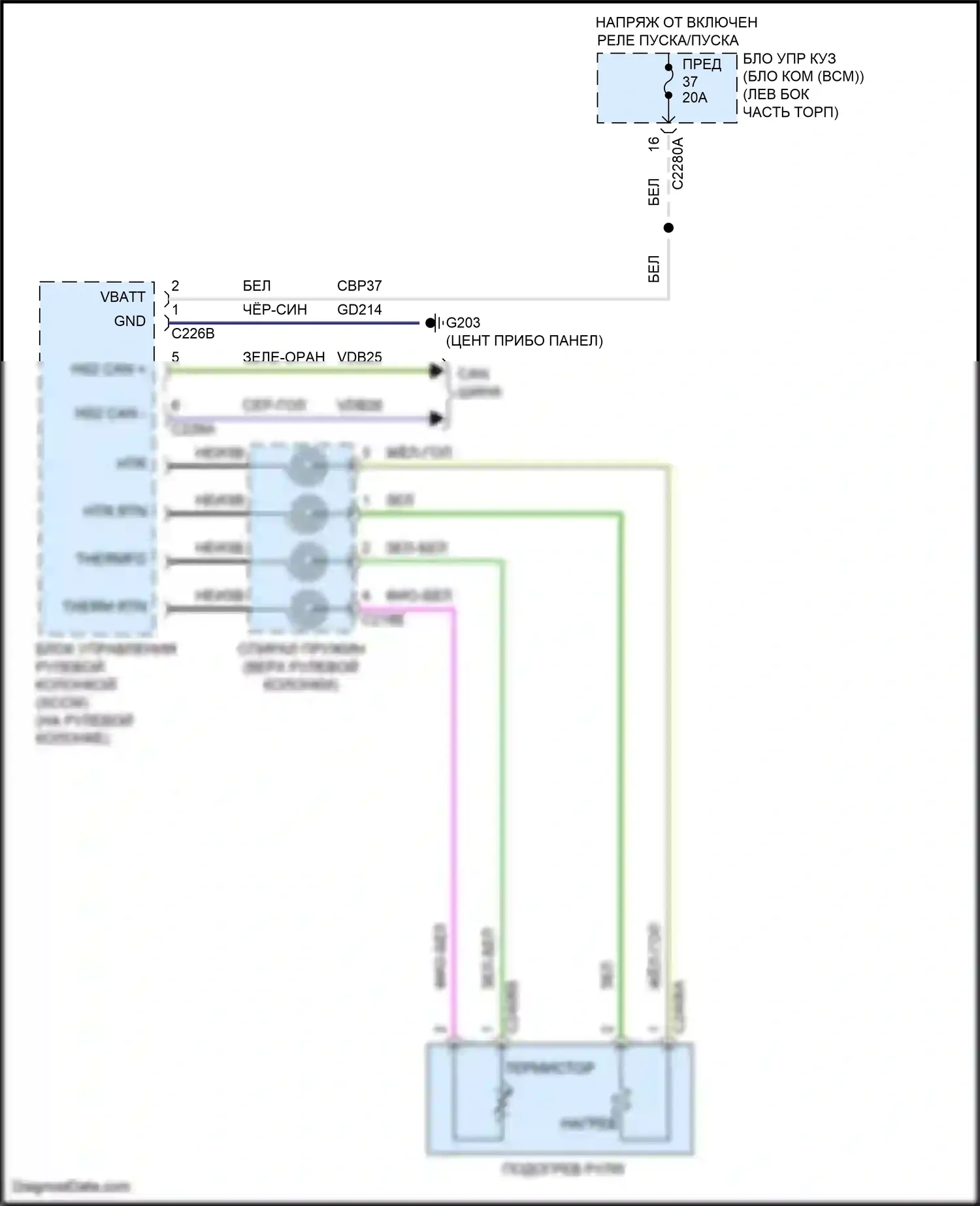 Bronco Ford VI (2020-2024): Электросхема рулевого колеса с подогревом 