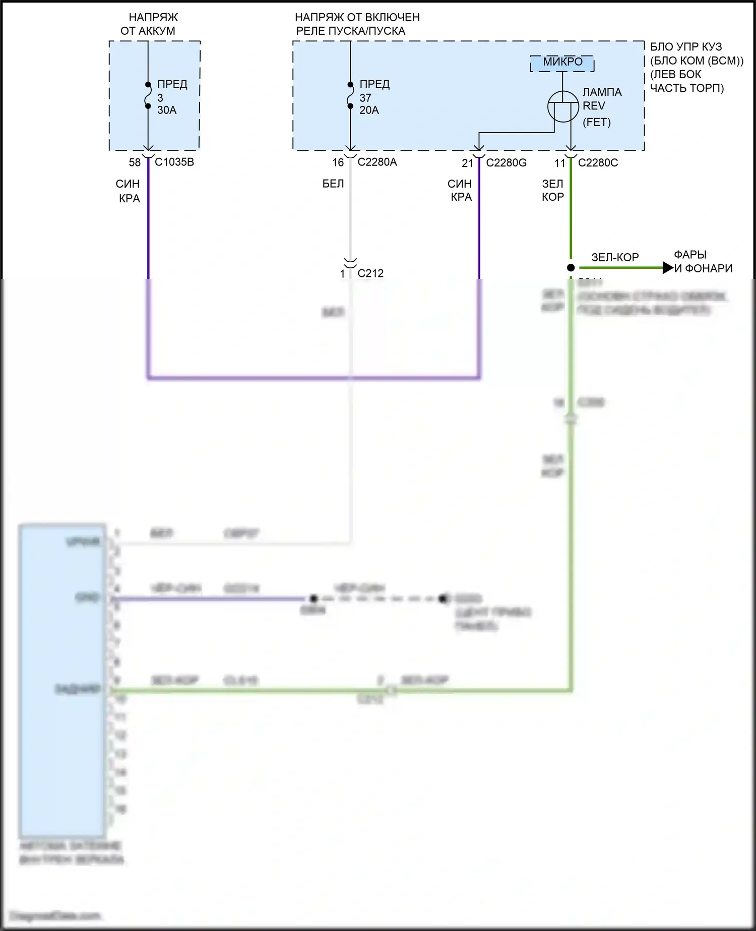 Bronco Ford VI (2020-2024): Электросхема электрохромного зеркала 