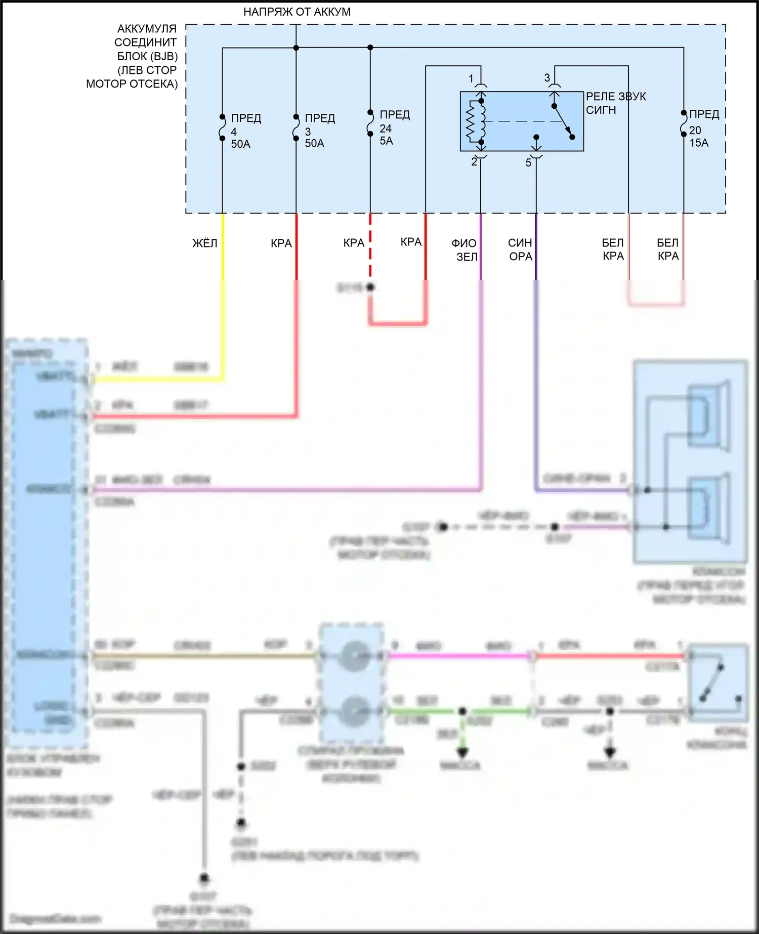 C-MAX Ford II рестайлинг (2015-2019): Электросхема клаксона 