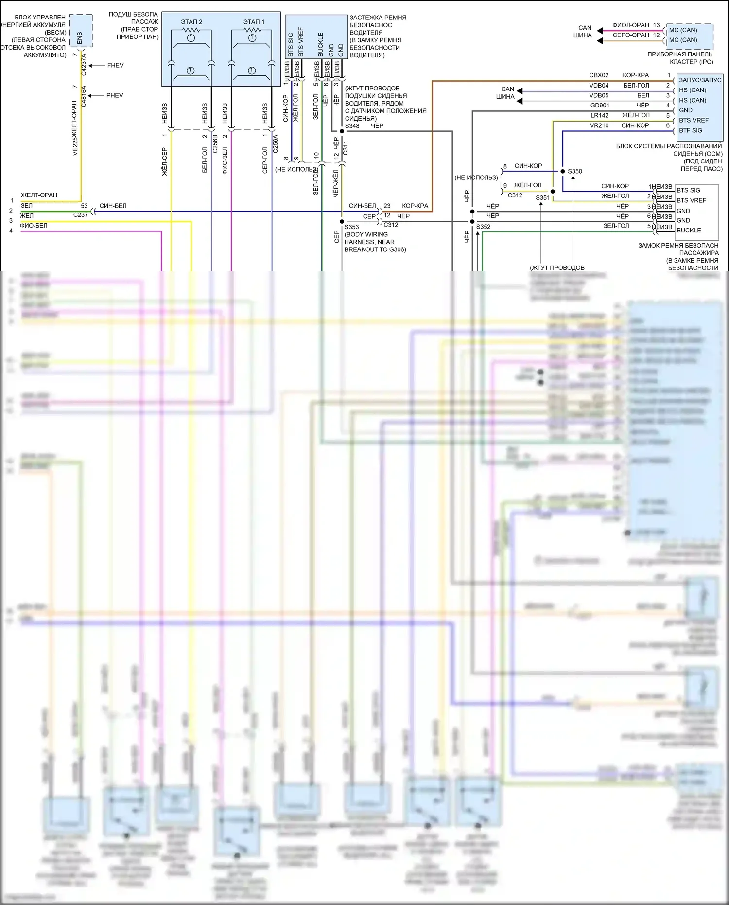 C-MAX Ford II рестайлинг (2015-2019): Электросхема подушек безопасности (2 из 2) 