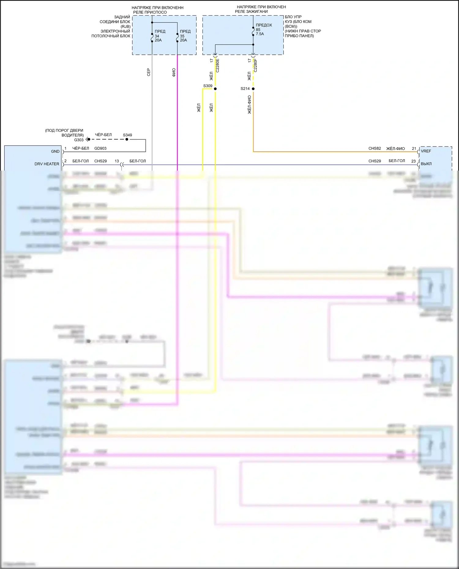 C-MAX Ford II рестайлинг (2015-2019): Электросхема обогреваемых сидений 