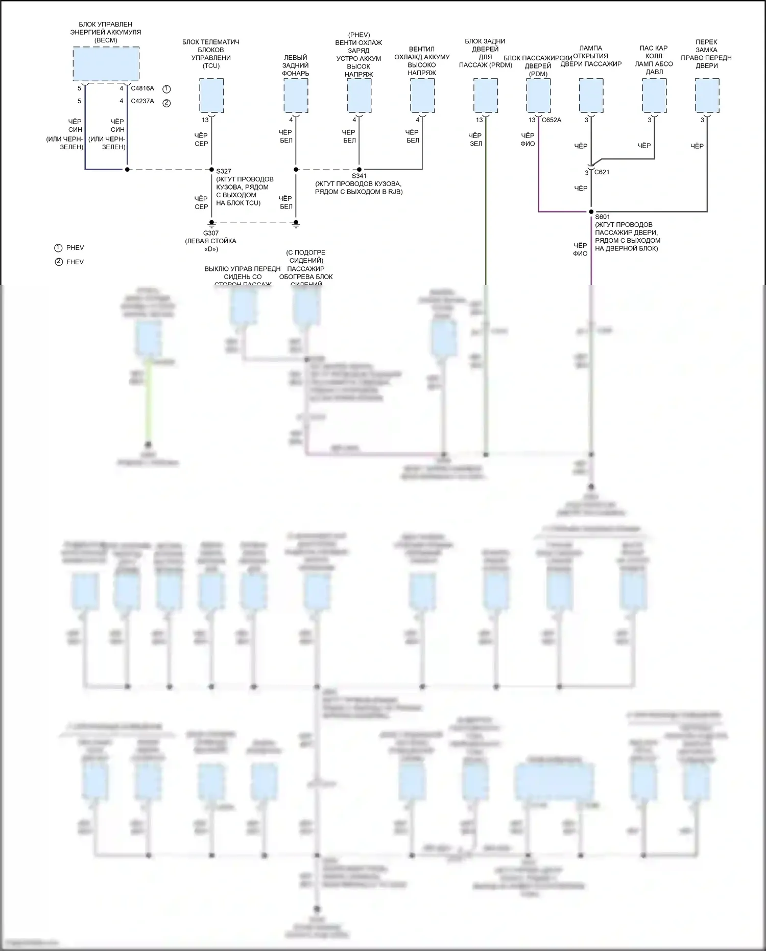 C-MAX Ford II рестайлинг (2015-2019): Электросхема точек подключения масс (3 из 4) 