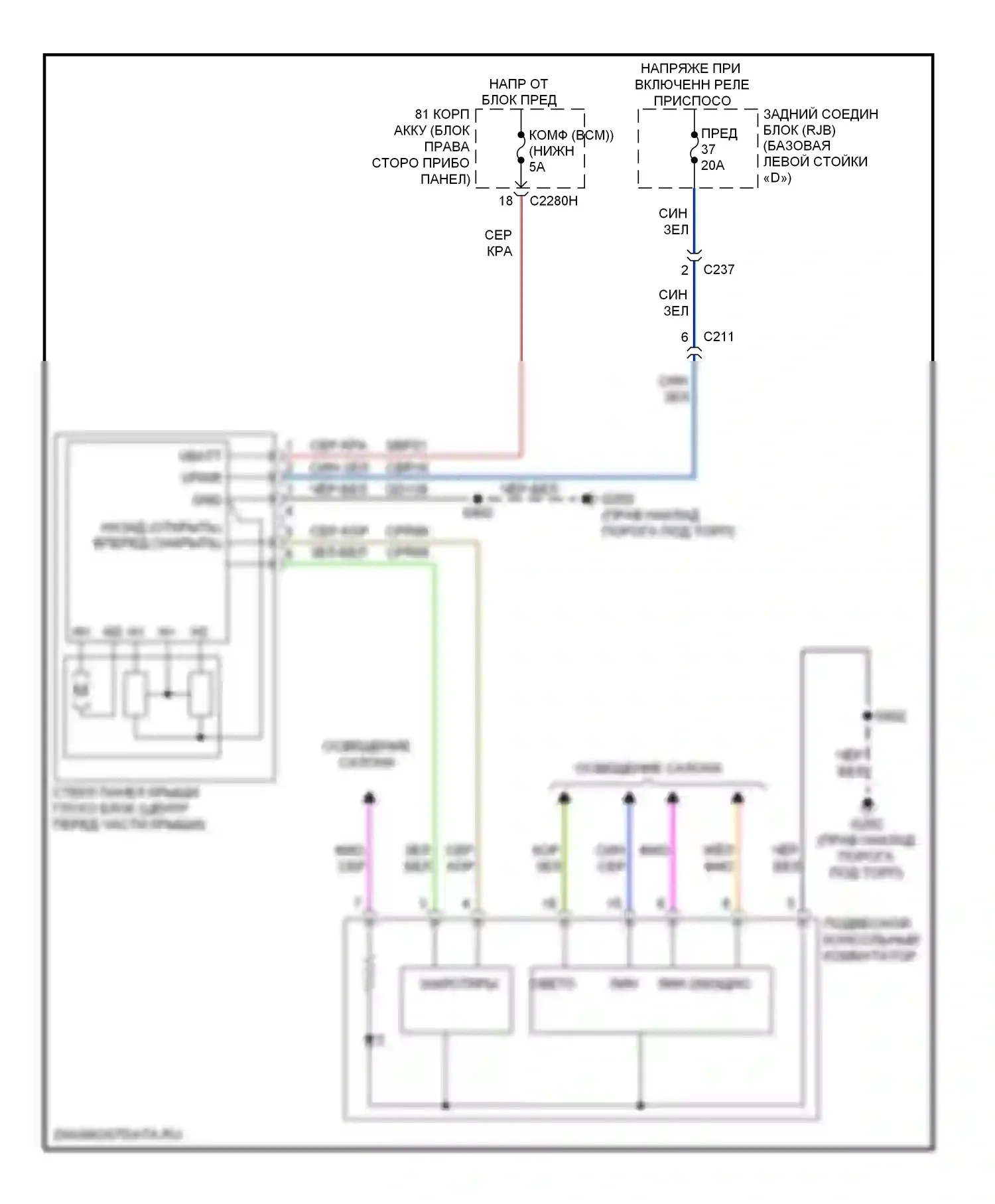 C-MAX Ford II (2010-2015): Электросхема складной крыши/люка 