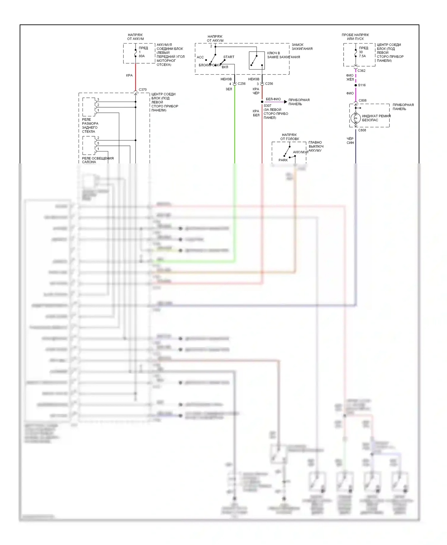 Contour Ford I рестайлинг (1997-2000): Электросхемы системы оповещения 