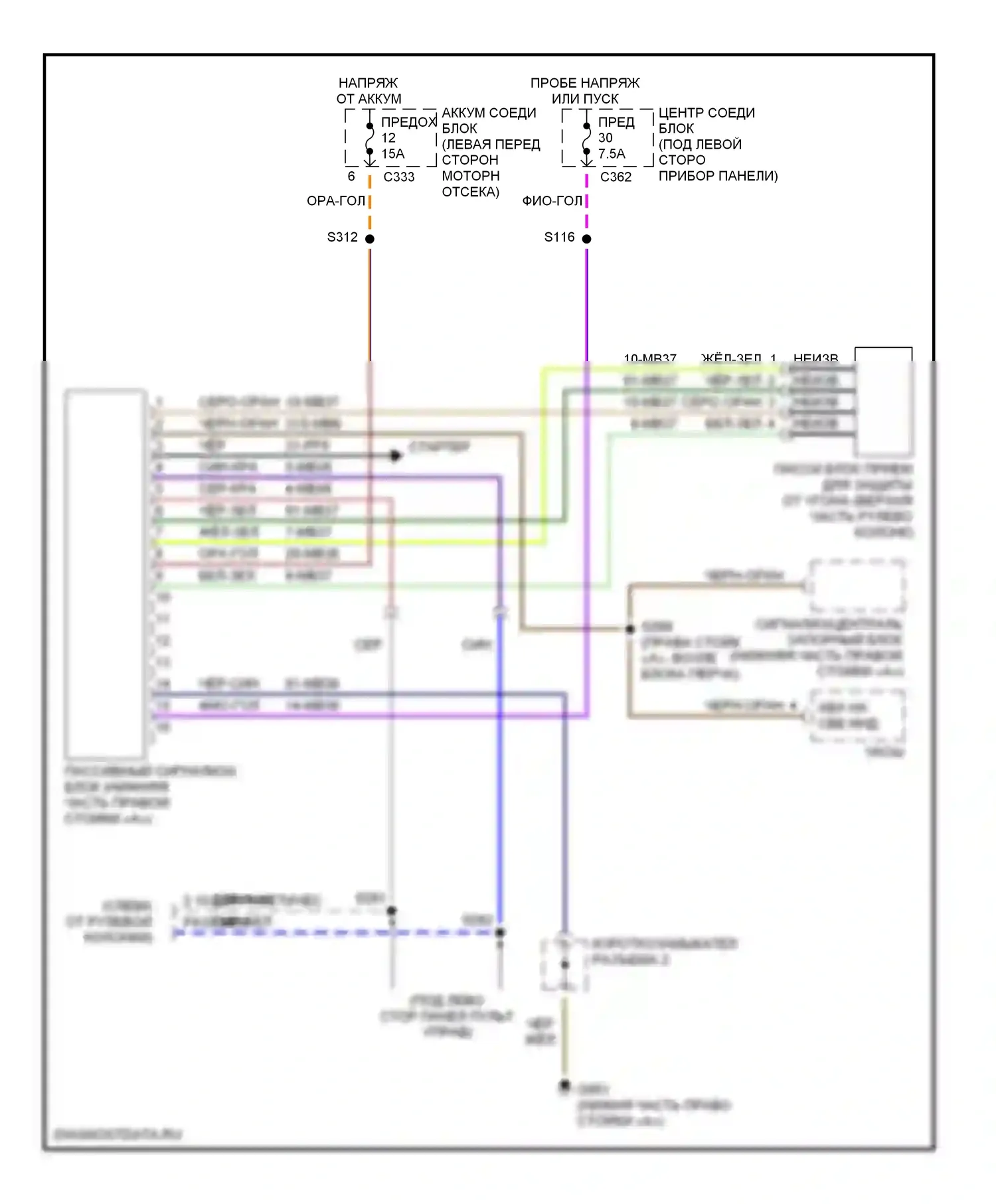 Contour Ford I рестайлинг (1997-2000): Пассивная сигнализации электросхема 