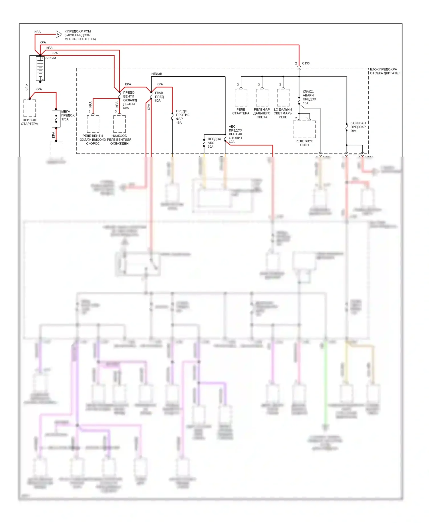 Contour Ford I (1994-1997): Электросхема блока предохранителей реле (1 из 3) 