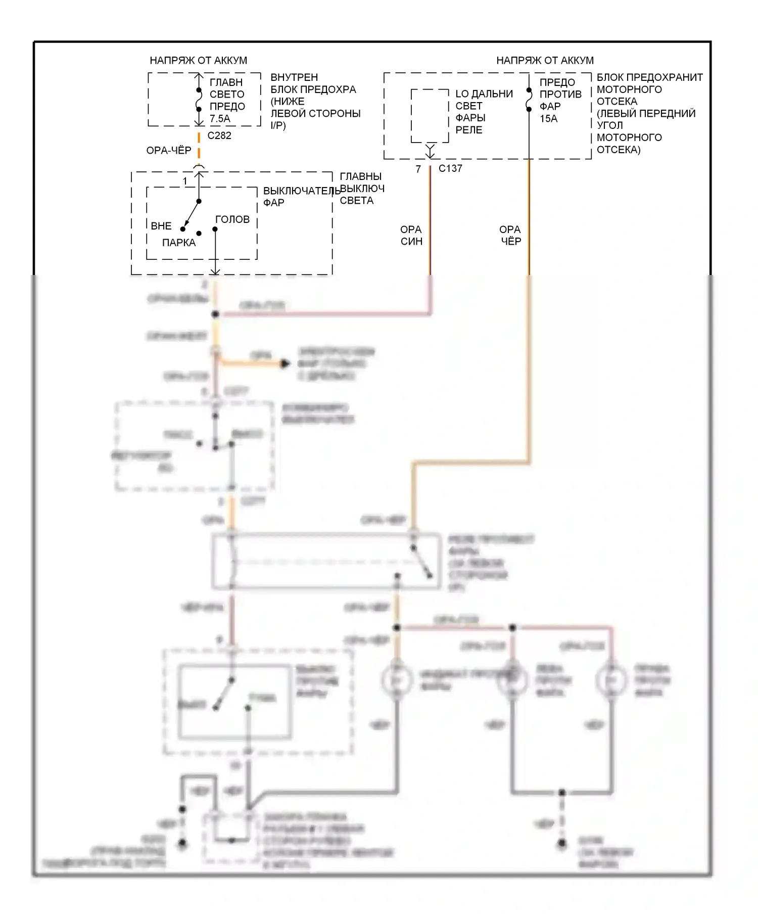 Contour Ford I (1994-1997): Электросхема противотуманных фар 