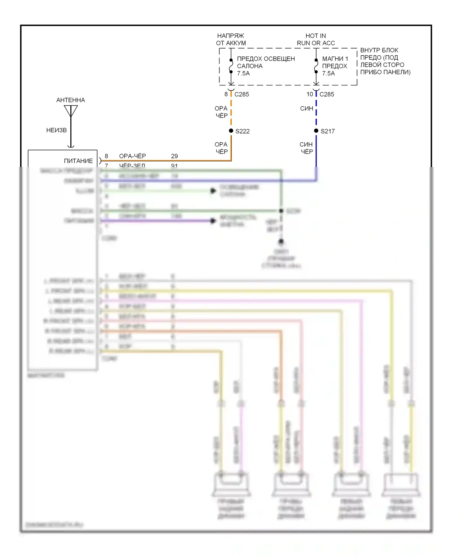 Contour Ford I (1994-1997): Электросхемы радиосвязи, без усилителя 