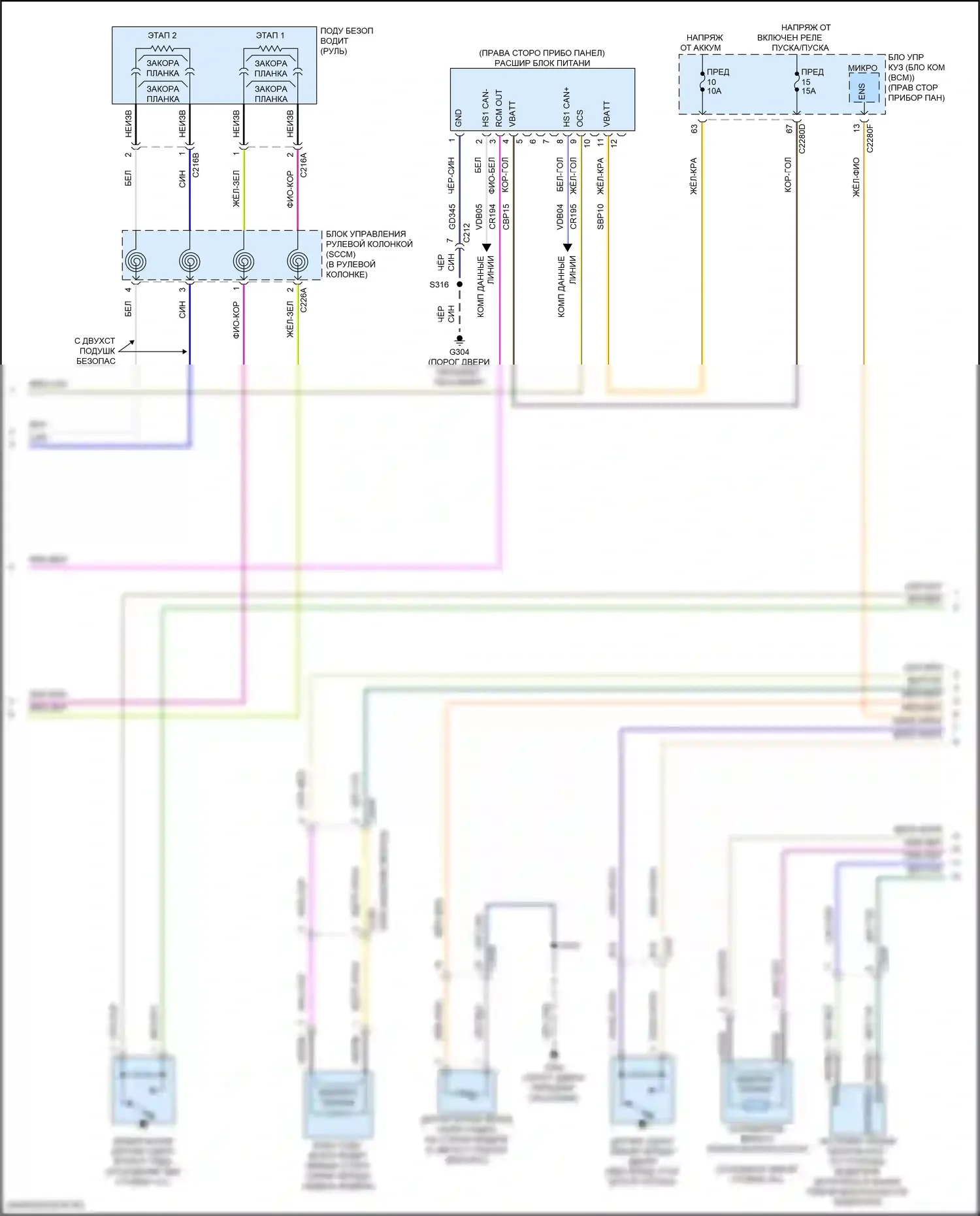 EcoSport Ford II рестайлинг (2017-2024): Электросхема подушек безопасности (2 из 3) 