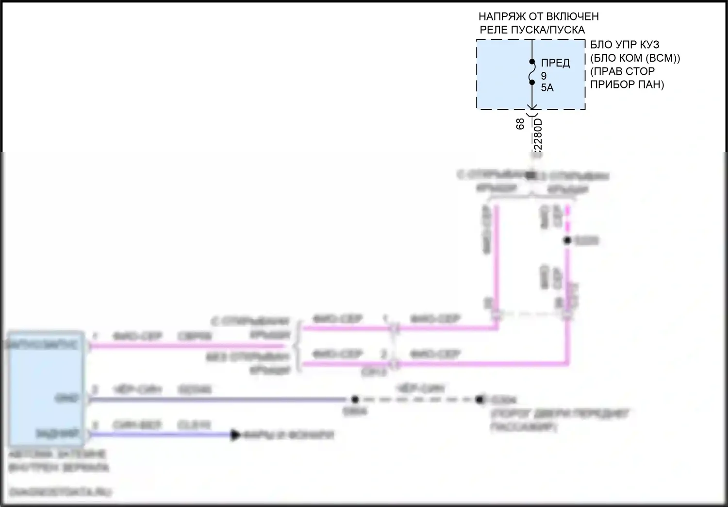EcoSport Ford II рестайлинг (2017-2024): Электросхема электрохромного зеркала 
